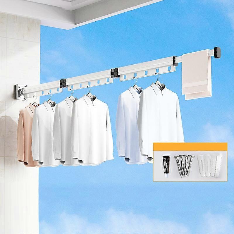 3 Sections Folding Clothes Drying Rack Wall Mounted Laundry Hanger for Balcony Bathroom - White