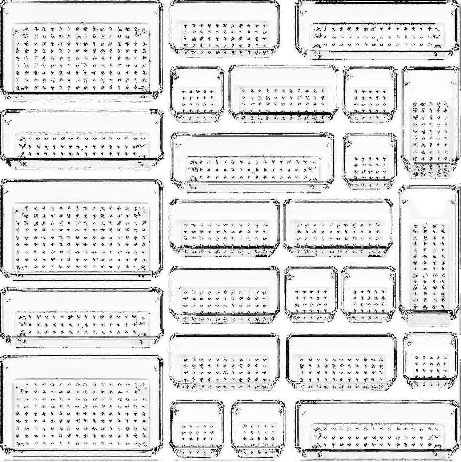 25 قطعة مجموعة منظمي أدراج بلاستيكية شفافة ، صواني منظم أدراج الحمام والغرور متعددة الاستخدامات ب 4 مقاسات (ls)