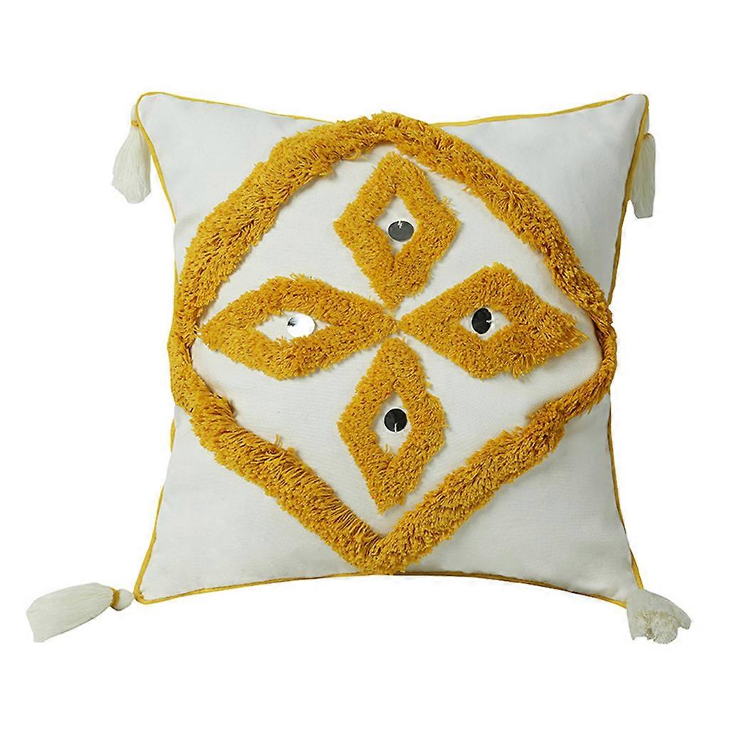 Morocco Tufted Pillow for Case Tassel Boho Geometric Diamond Sequins Cushion Cov yellow