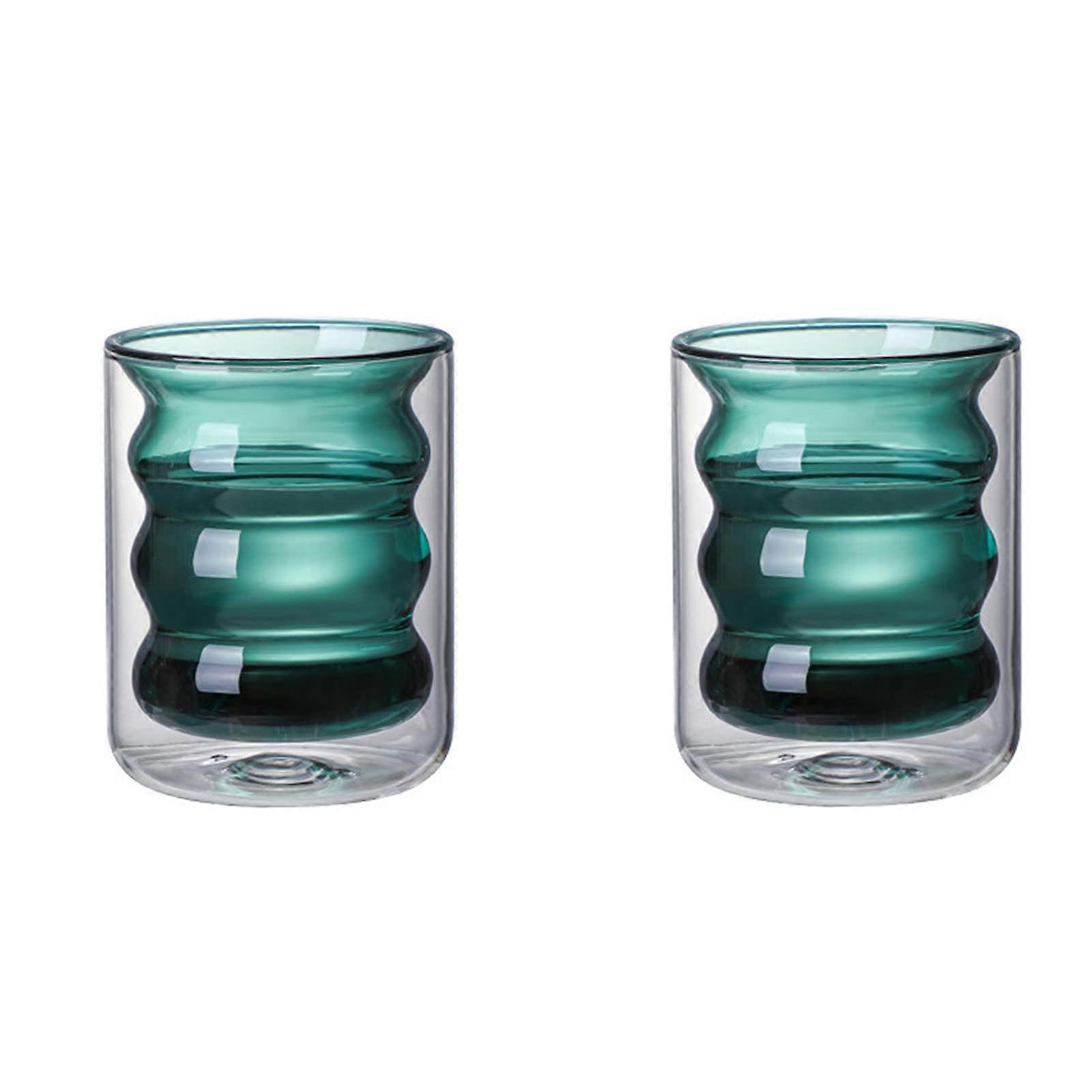 Colored Double Walled Insulated Clear Coffee Mugs, Set of 2, 8 Oz, Ideal for Tea and Hot Beverages