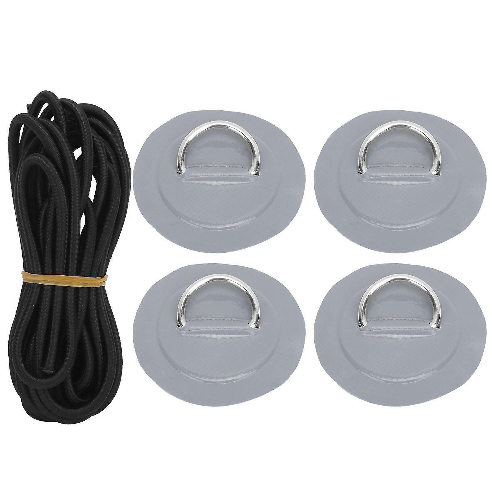 4 Pcs PVC Patch Elastic Rope Set D Ring Patch Bungee Cord Set Stainless Steel D Ring PadGray