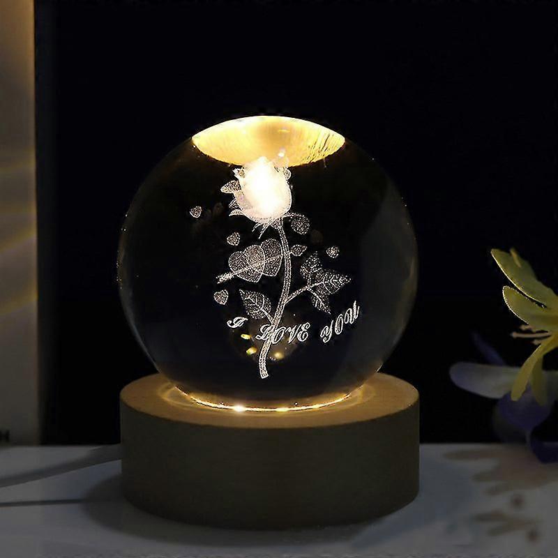6cm 3d pequeno príncipe cristal luz da noite de natal com base de madeira led sete cores cristal luz noturna presente para meninos e meninas