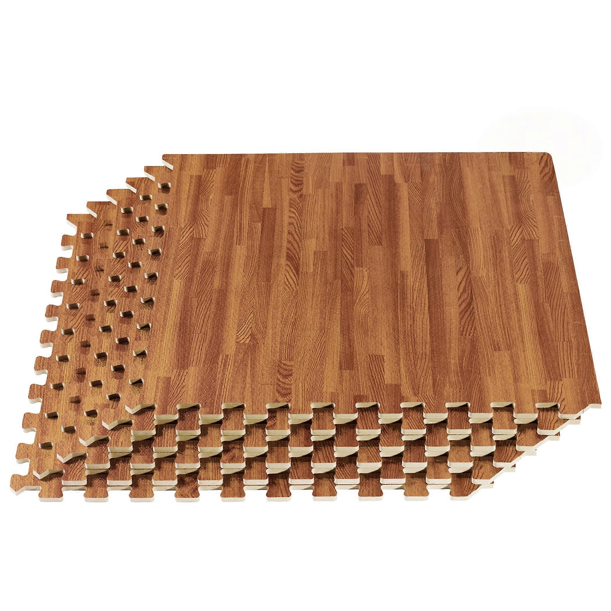 Forest Floor Printed Foam Tiles 3/8 Inch Thick, Interlocking Wood Grain Mats, Anti-Fatigue Flooring Solution