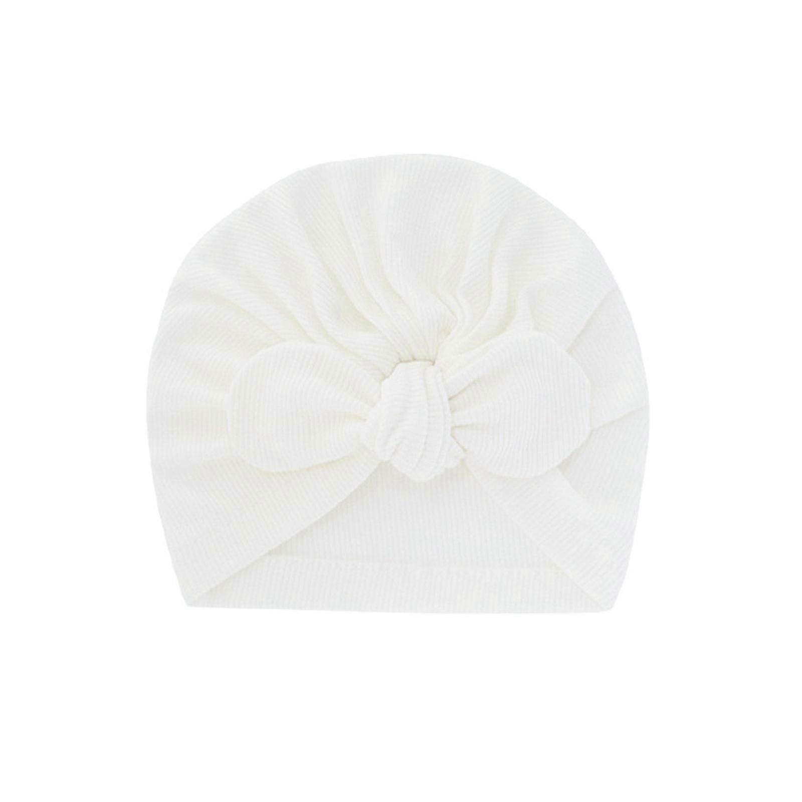 Cute Turban Hat Bowknot Headwrap Baby Newborns Caps Bonnet Caps Hospital Turban Hat for Baby 0-2 Year  White
