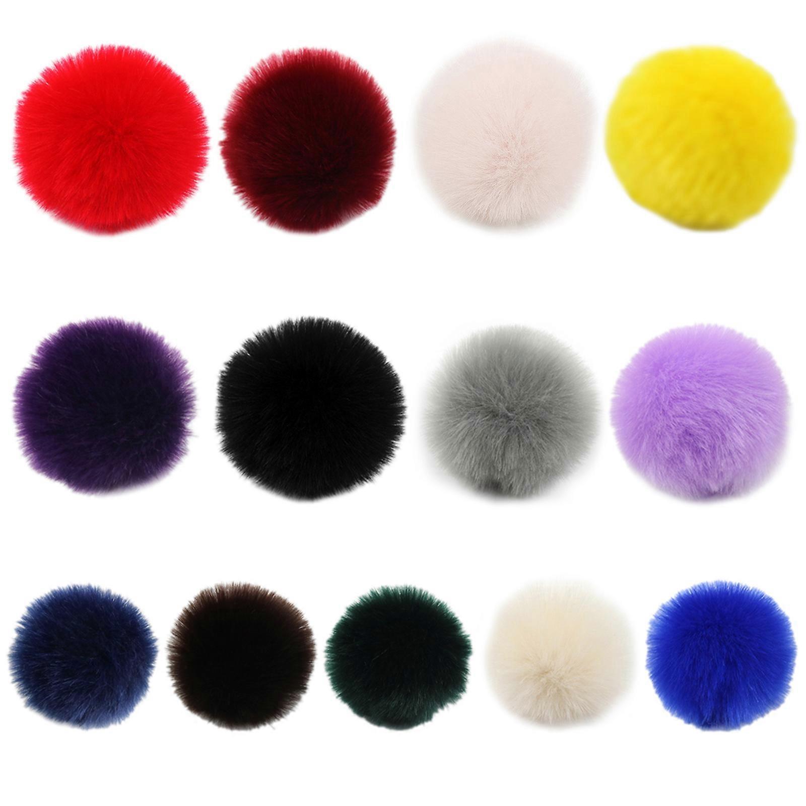 2Pcs/Set 14 Colors 8cm DIY Fluffy Pompom Ball With Elastic Loop Rainbow Solid Co  Green