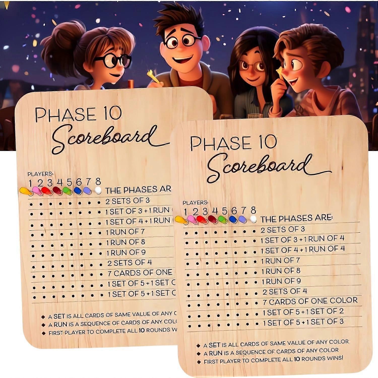 Phase 10 Score Board, Phase 10 Game Scoreboard, Wooden Phase Ten Scorecard and Round Tracker