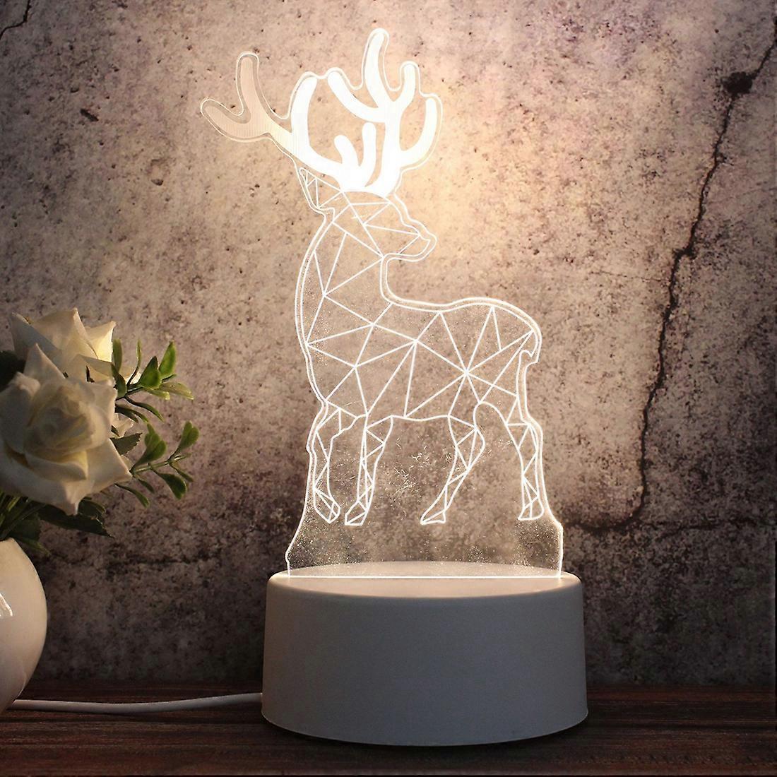 White Base Creative 3D Tricolor LED Decorative Night Light, Button Plug Version Deer