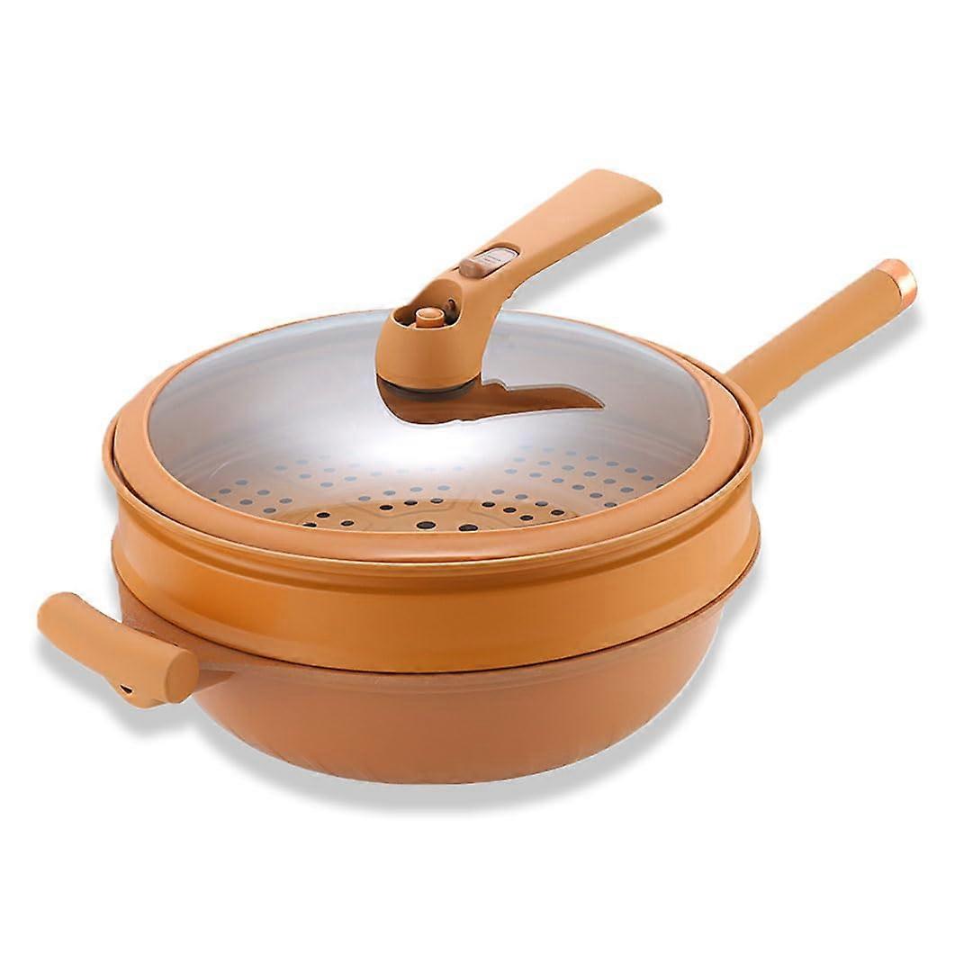 Multifunctional Non-Stick Micro Pressure Pottery Cooker, 3-Quart Steam Boil Fry Saucepan, Easy Clean Pumpkin Design
