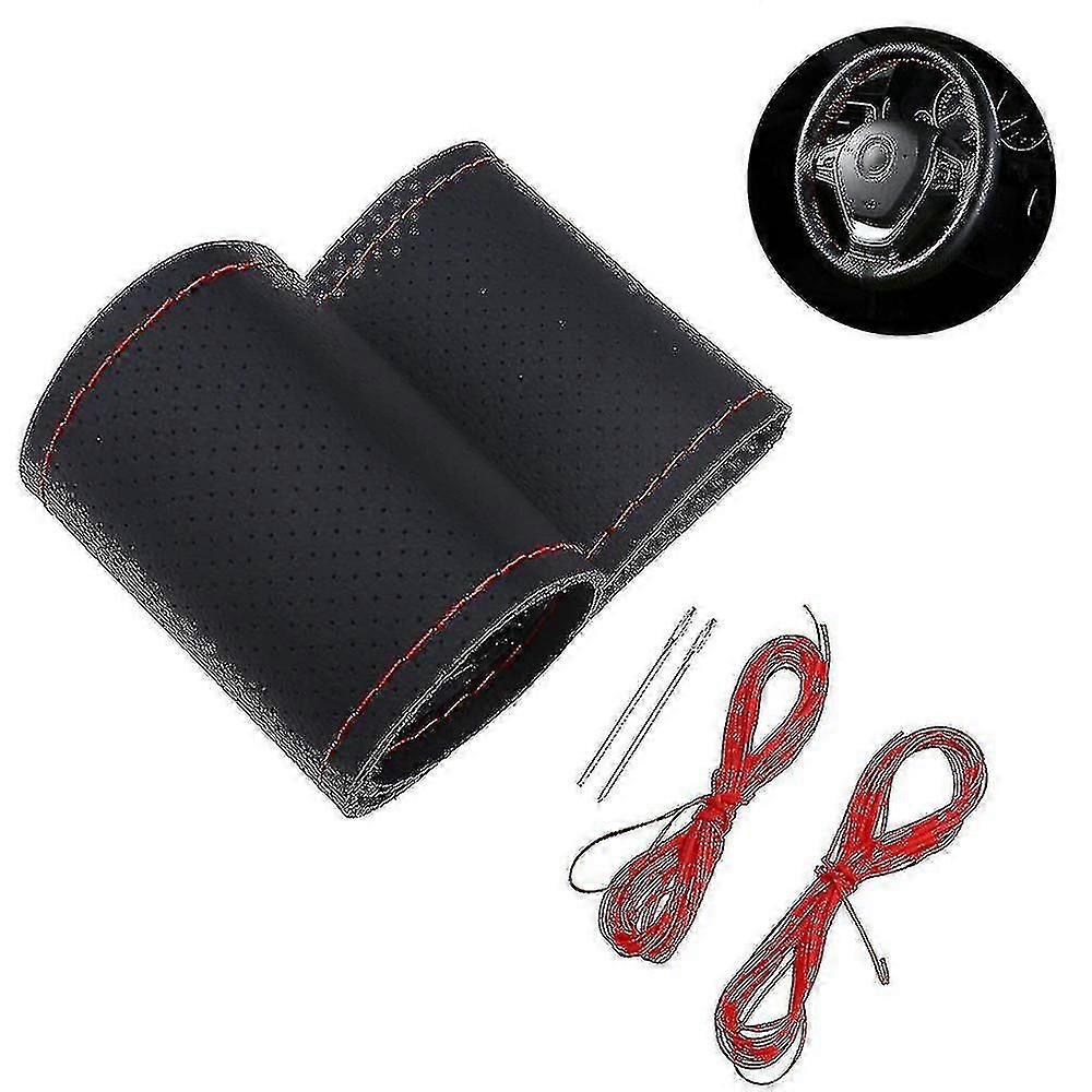 1個レザーステアリングホイールカバー、通気性の滑り止めデザイン、ソフト