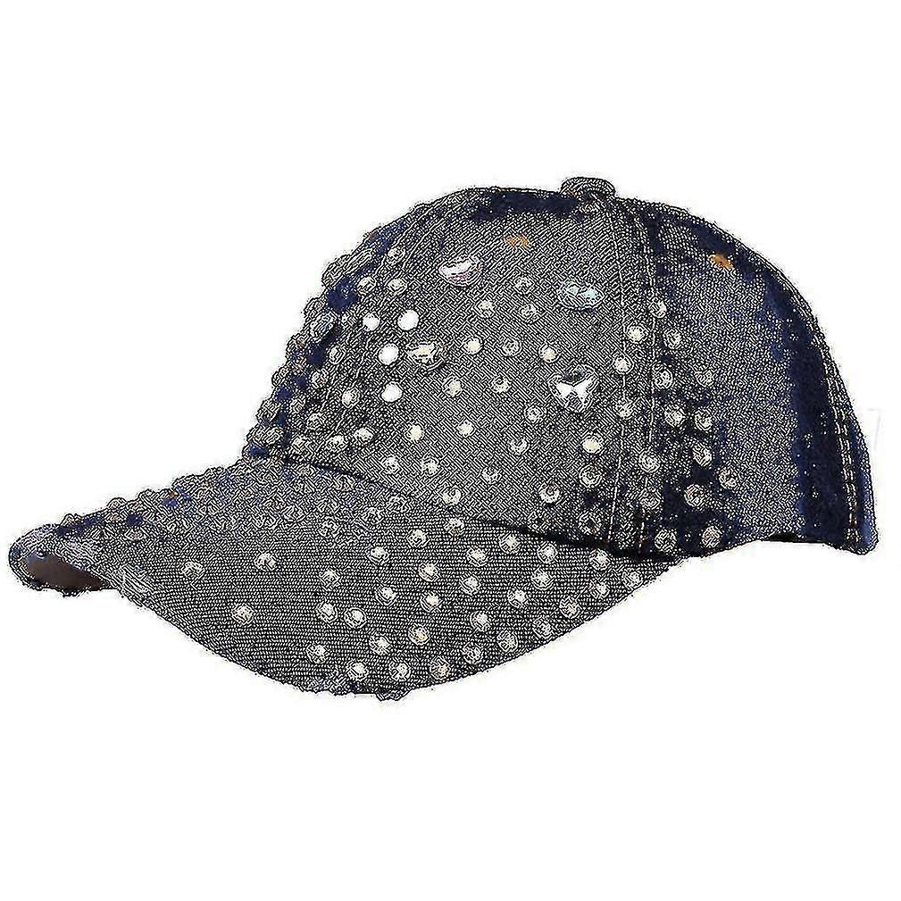 Diamond Wave Retro Denim Baseball Cap Damen Strass Snapback Hut...