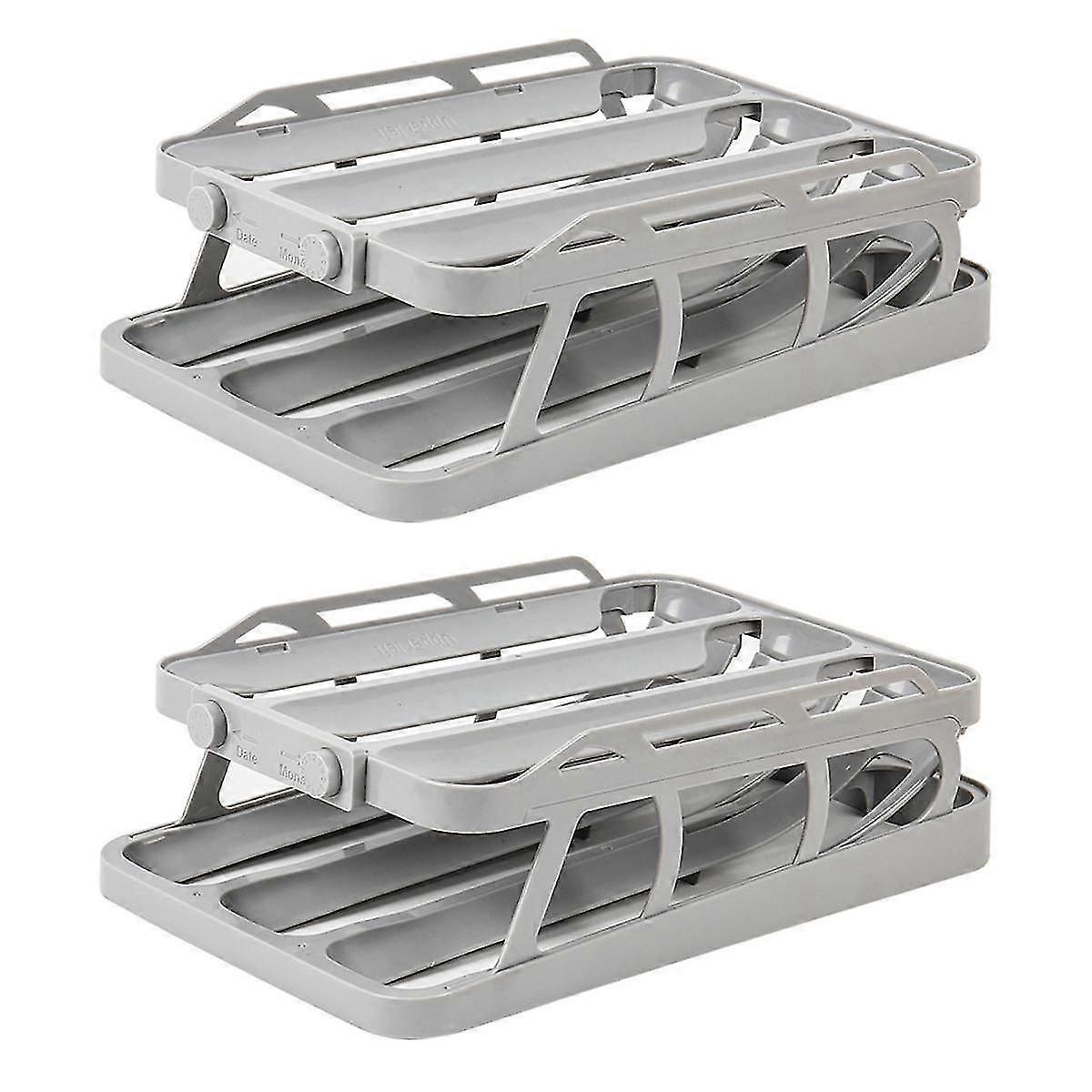 Rolling Egg Dispenser, 2 Pack Plastic Egg Holders for Refrigerator, Space Saving Egg Storage Organizer