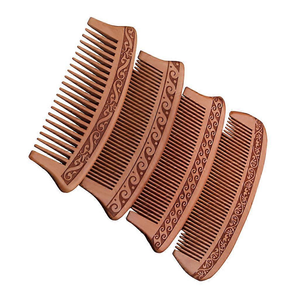 4Pcs Portable Retro Peach Wood Combs Double Sided Anti Static Combs