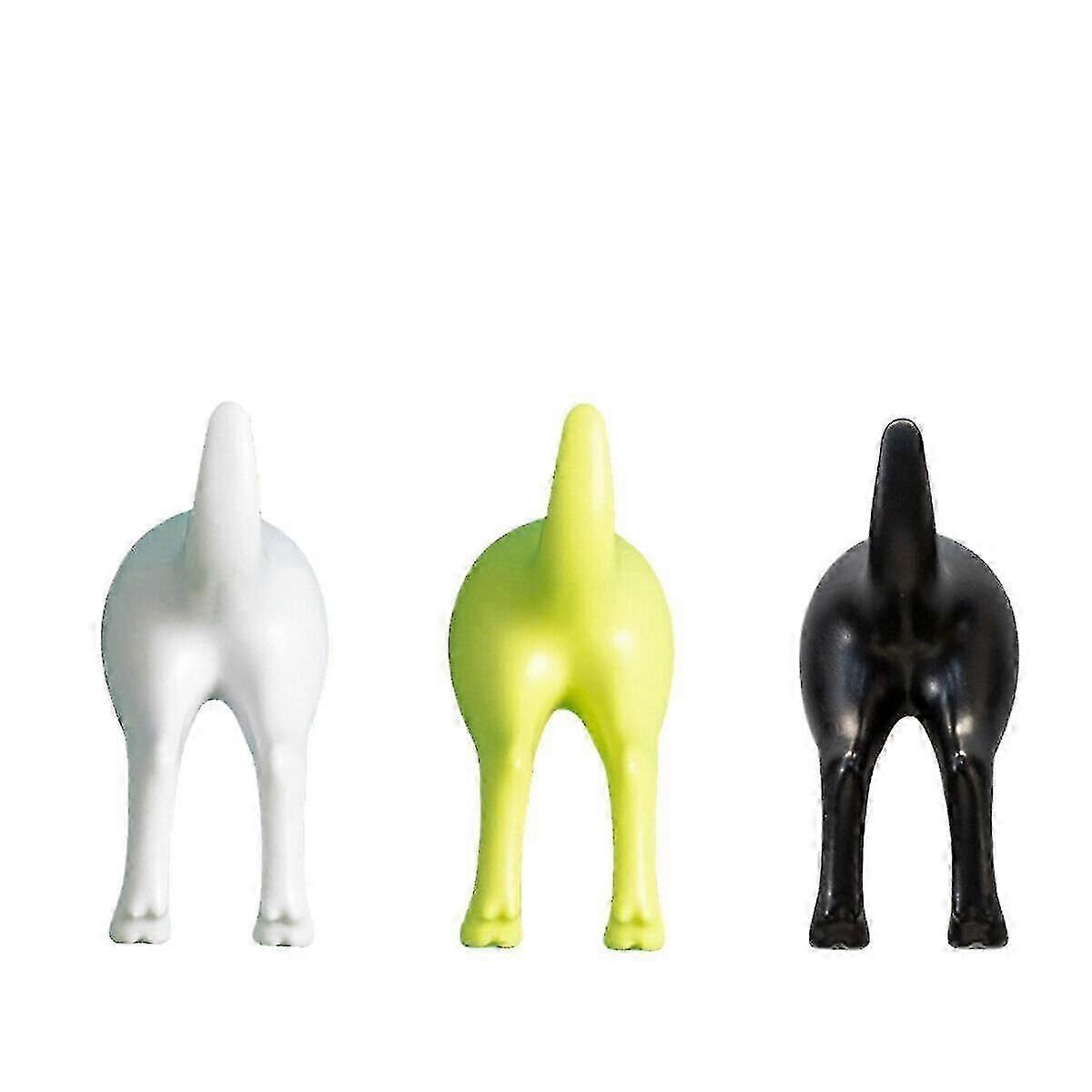 3x Dog Tail Wall Hooks Hangers Black White Green Hanging Hooks Interesting-Sincere - POP