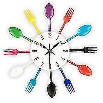 Kitchen Wall Clock, 3D Removable Modern Cutlery Kitchen Spoon Fork Wall Clock Mirror Wall Decal Wall