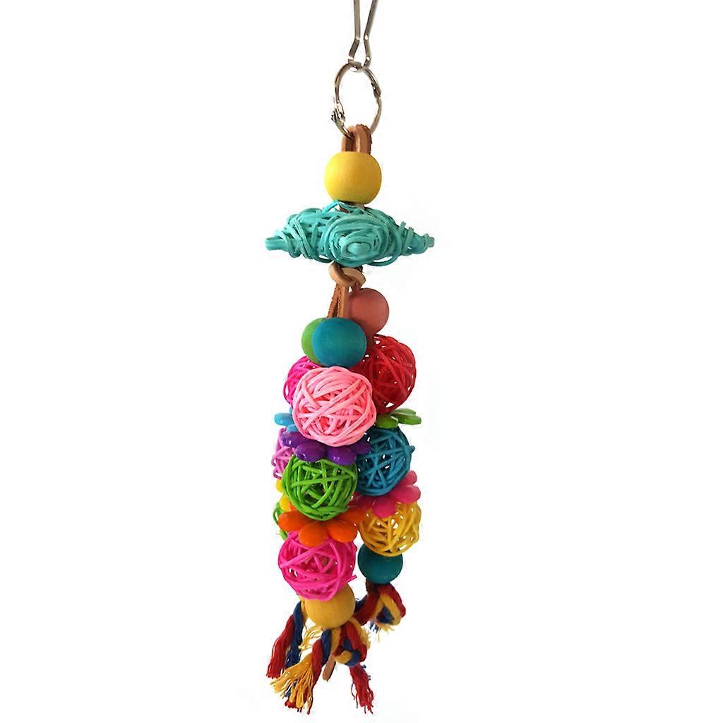 Parrot Chew Toy Wooden Beads Colorful Rattan Balls Entertainment Bite Toys for Small and Medium Birds Mini Macaws