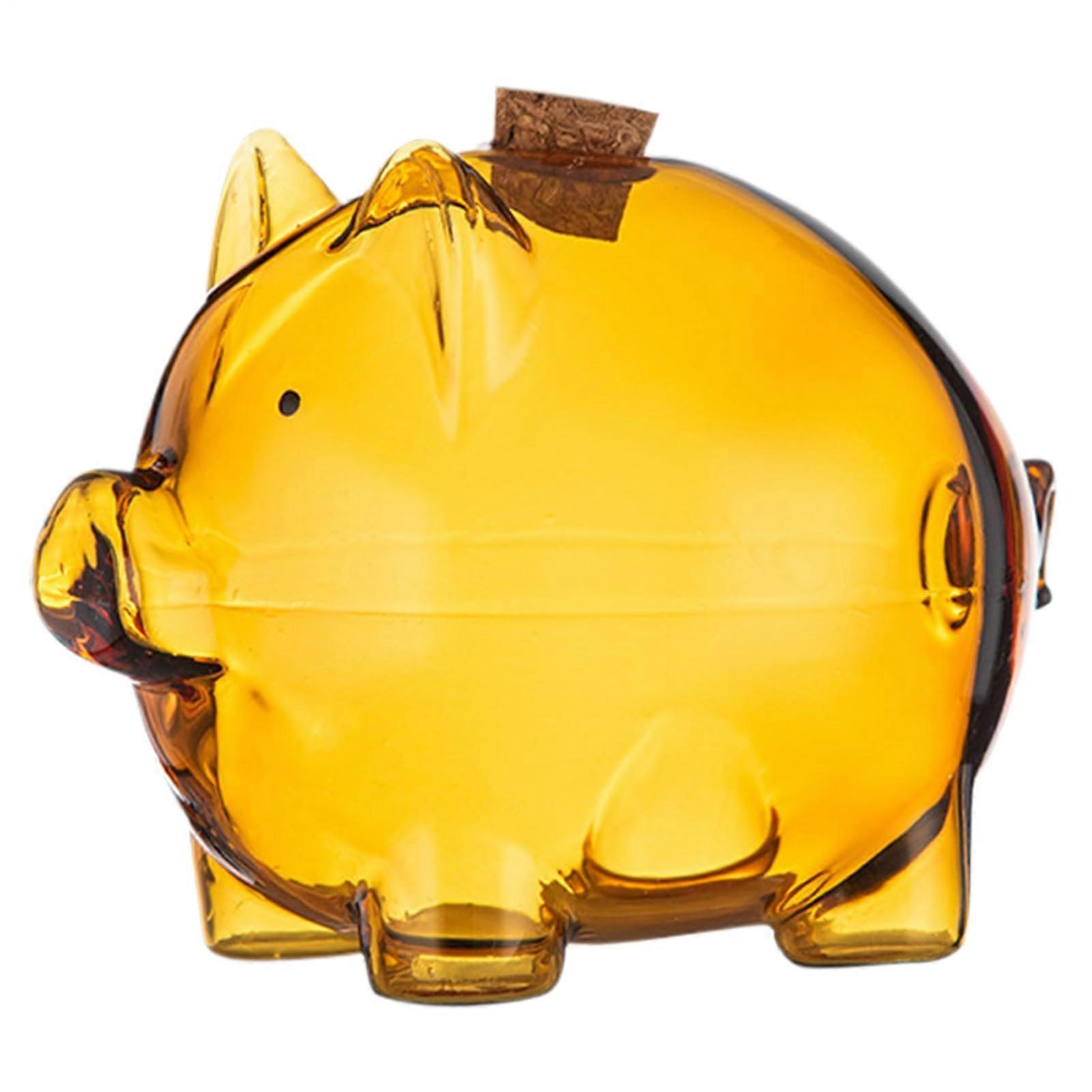 Clear Coin Bank Glass - Pig Shaped Money Saving Jar, Small Portable Gold Bean Holder for Desk and Bookshelf