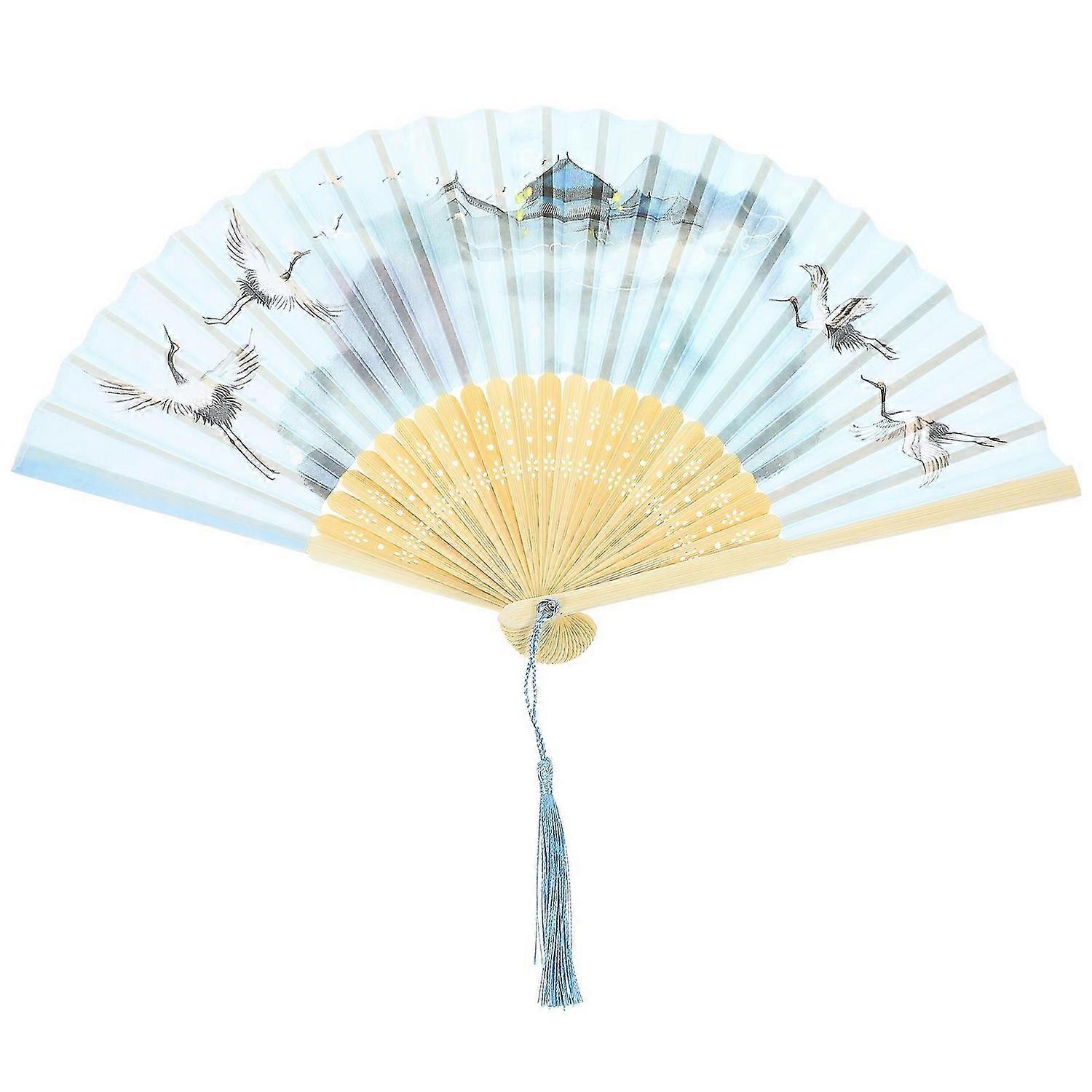 Chinese Style Handle Fan Chinese Folding Fan Oriental Handheld Silk Fabric Fan Decoration