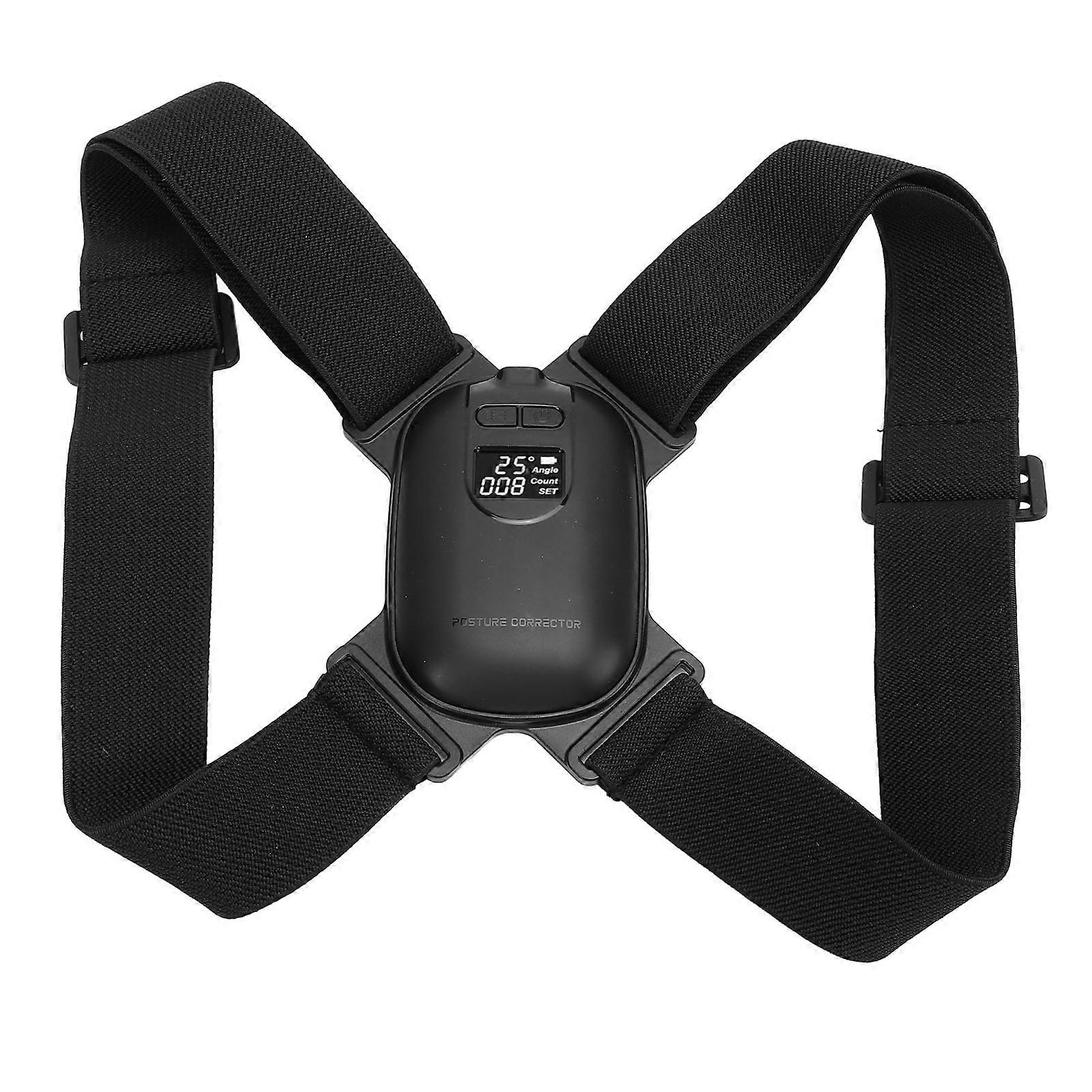 Smart Posture Corrector with Digital Screen Vibration Reminder Adjustable Anti Humpback Intelligent Brace Straightener for Daily Use Study Black 