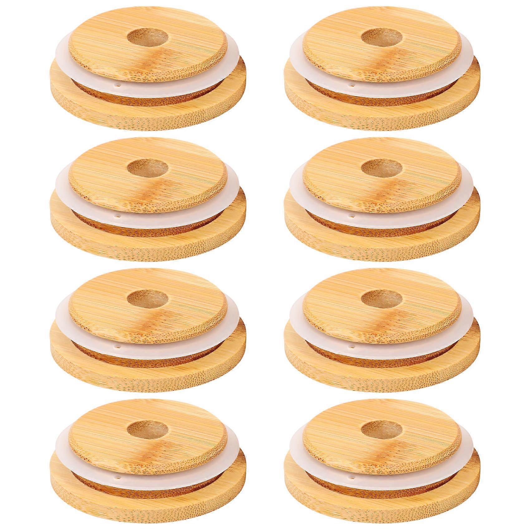 Reusable Bamboo Jar Lids 70MM with Hole for Wide Mouth Mason Jar