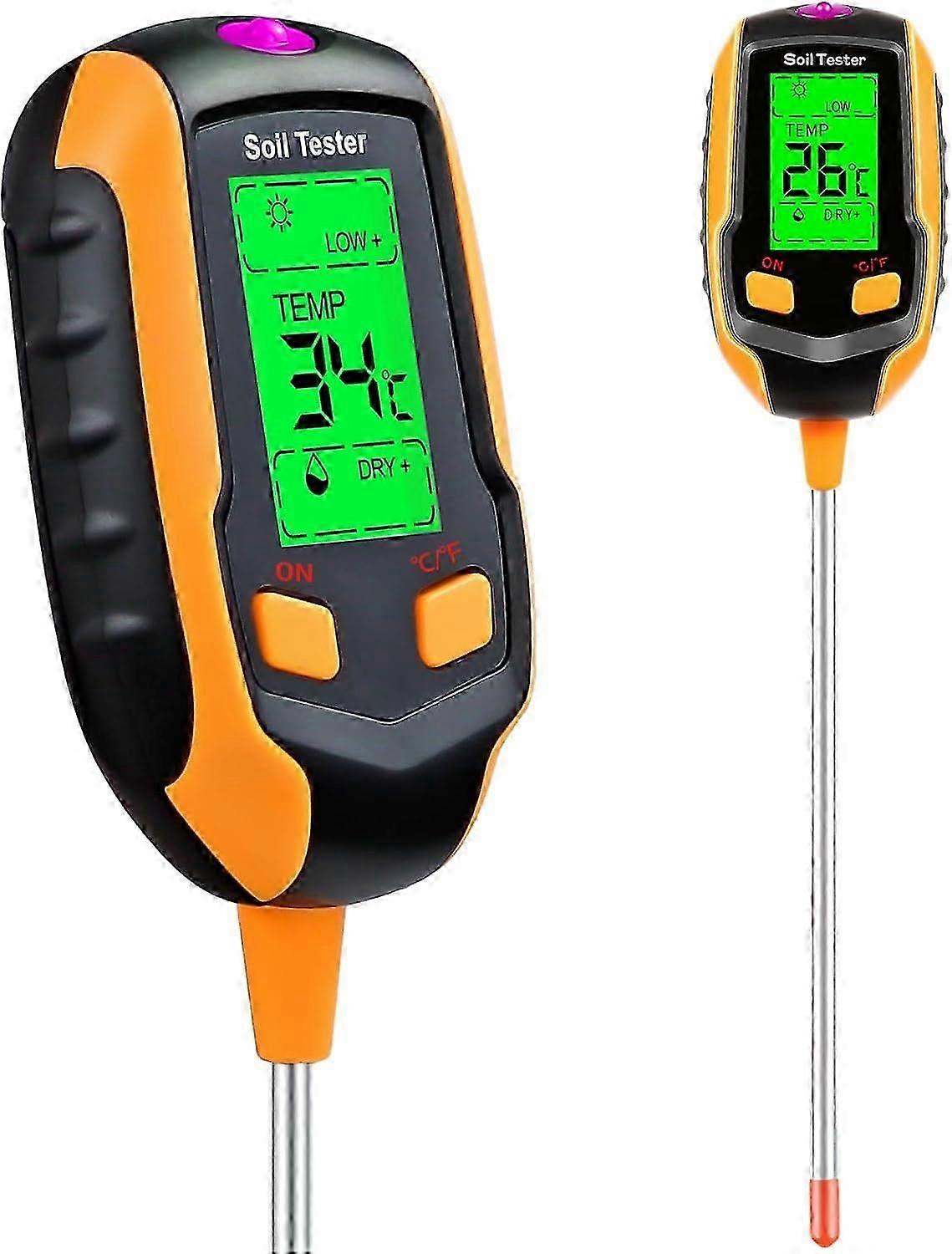 Digital 4-in-1 Soil Tester for Moisture, pH, Temp, Light & Humidity with LCD Backlight