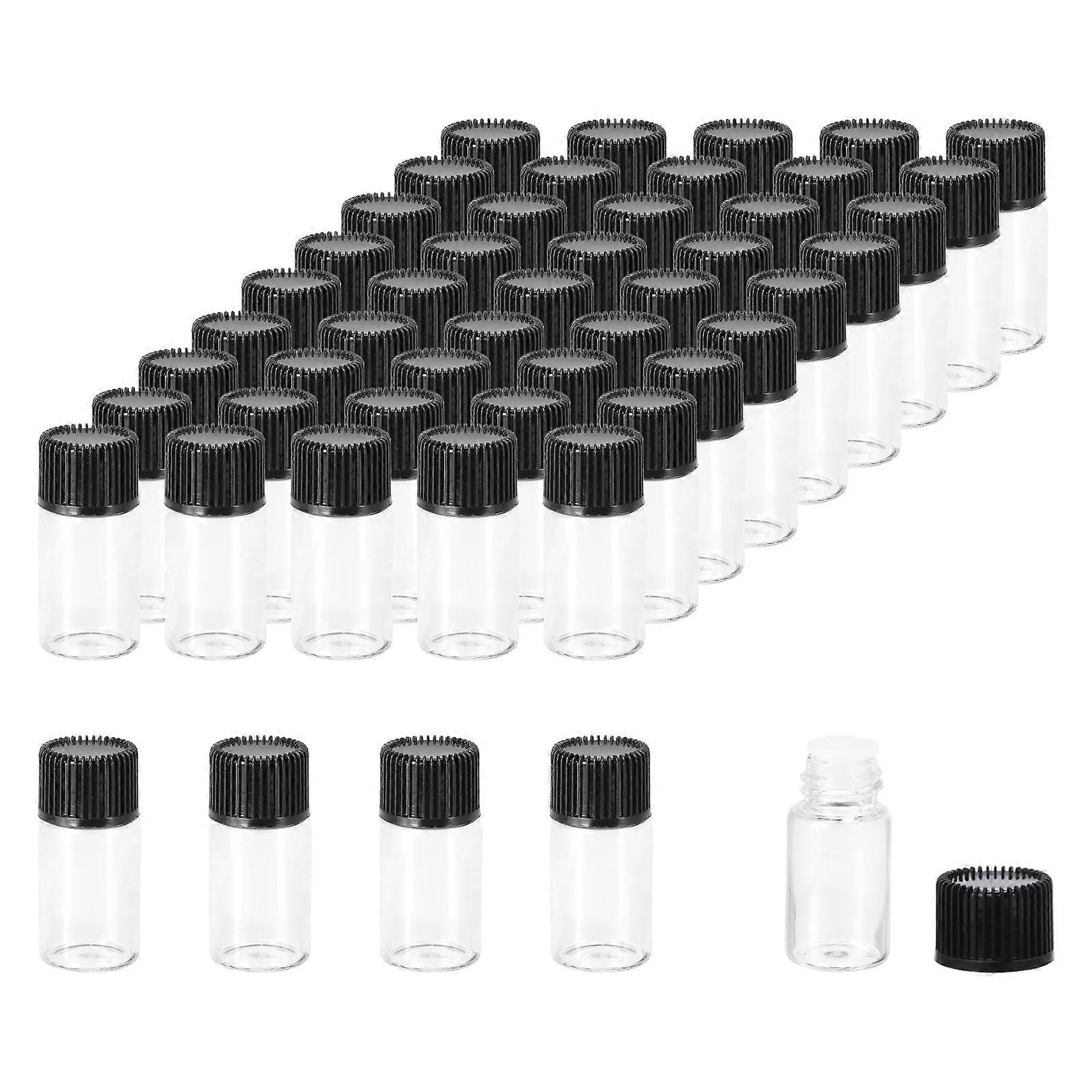 3 ml Essential Oil Bottles, Pack of 50 Clear Glass Bottles with Dropper Sample Vials, Screw Cap, Storage Bottles, Container, Style 1, Black 3ml Black