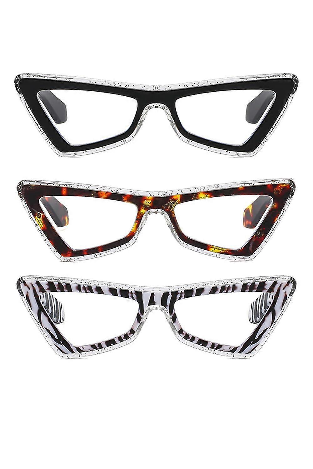 Triangular Cat Eyes Reading Glasses 3 Pack Blue Light Blocking Readers For Women Cat-Eye Style
