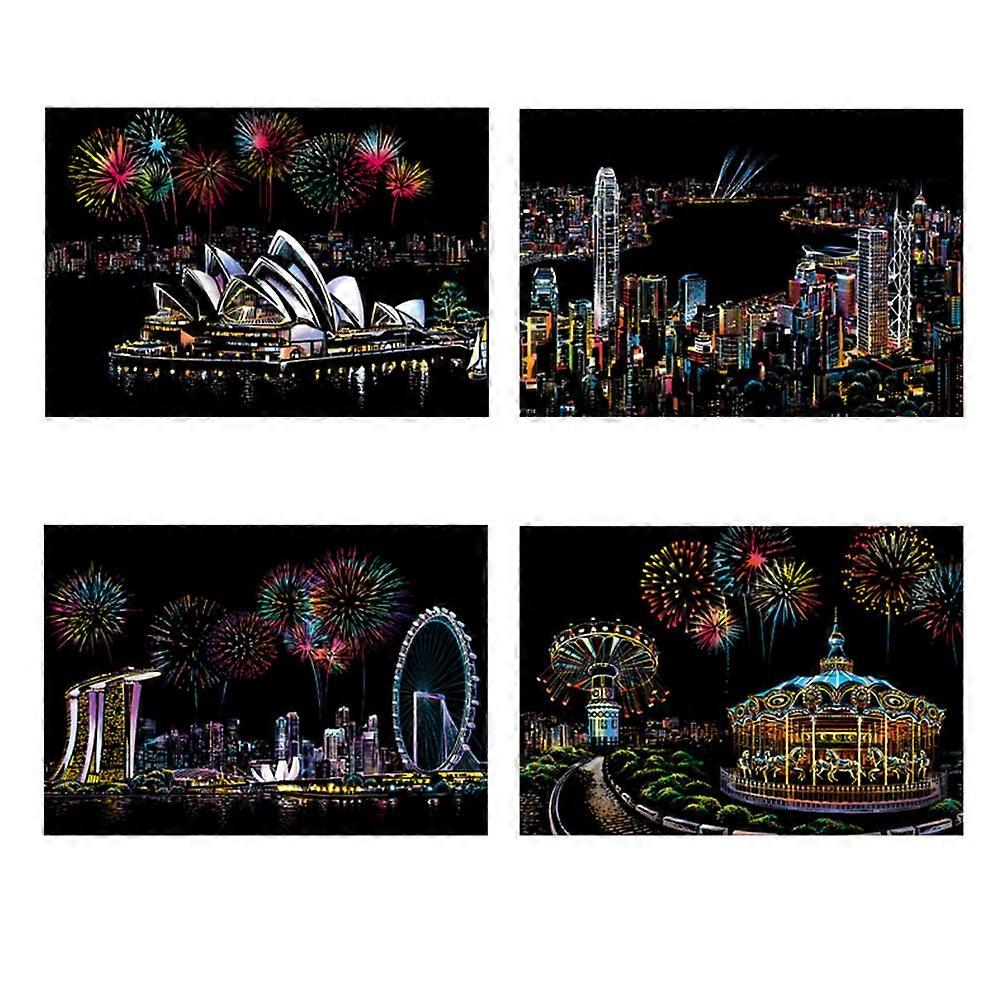 Handmade Scratching Drawing Kit for Adults – Vibrant City Night View Design, DIY Craft Tool for Room Decor and Gift Giving