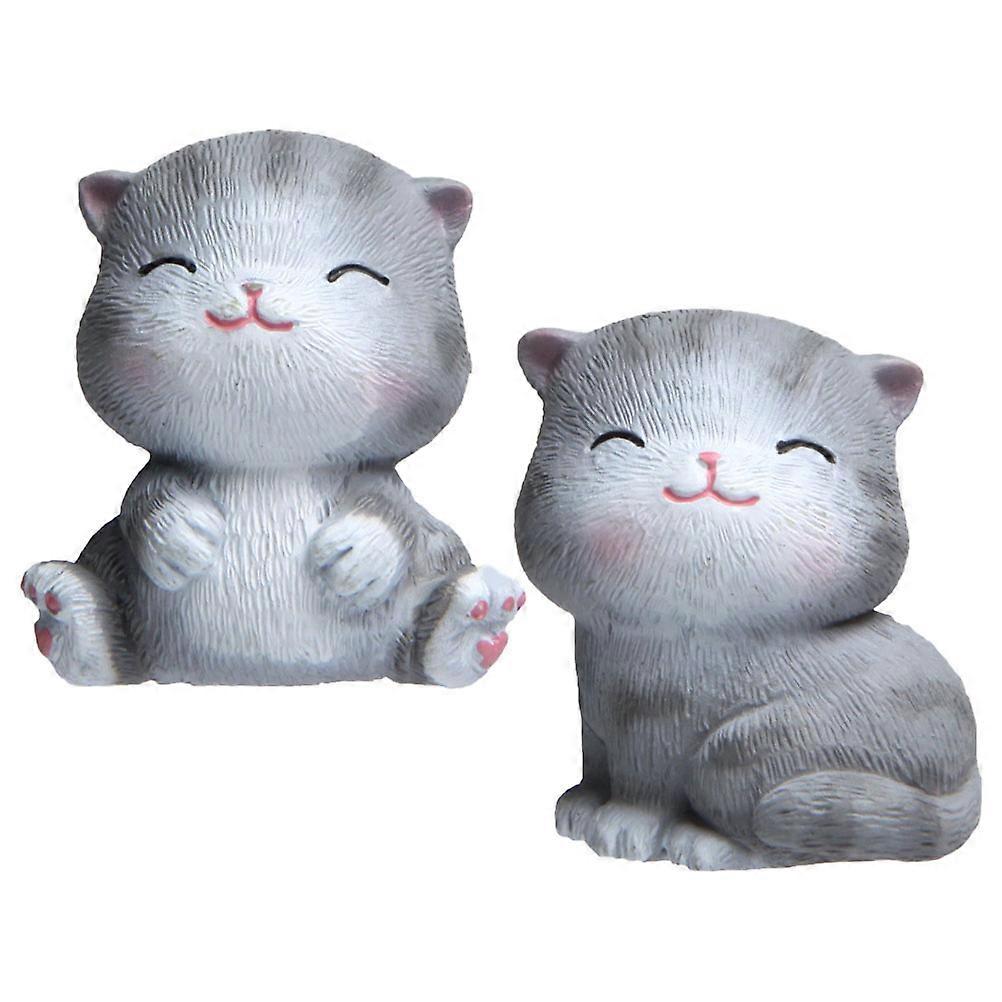 Cartoon Cat Fridge Magnets Resin Made and Solid for Decor Use Grey 2Pcs
