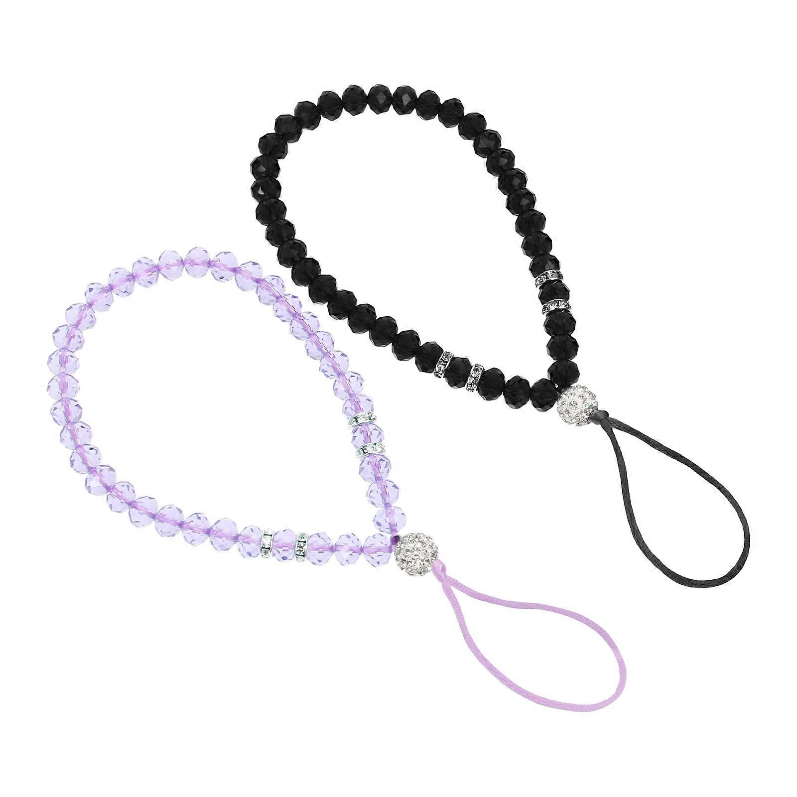 2pcs Crystal Beads Phone Lanyards Creative Phone Hanging Straps