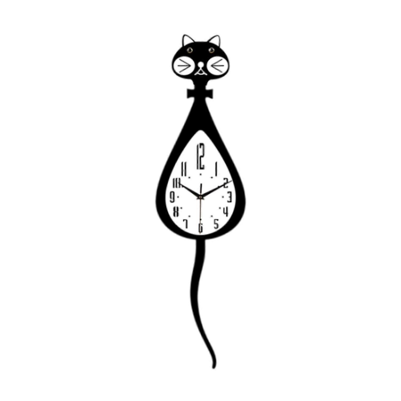 Cat Shaped Wall Clock Hanging Clock Art Ornament Trendy Low Noise with Pendulum