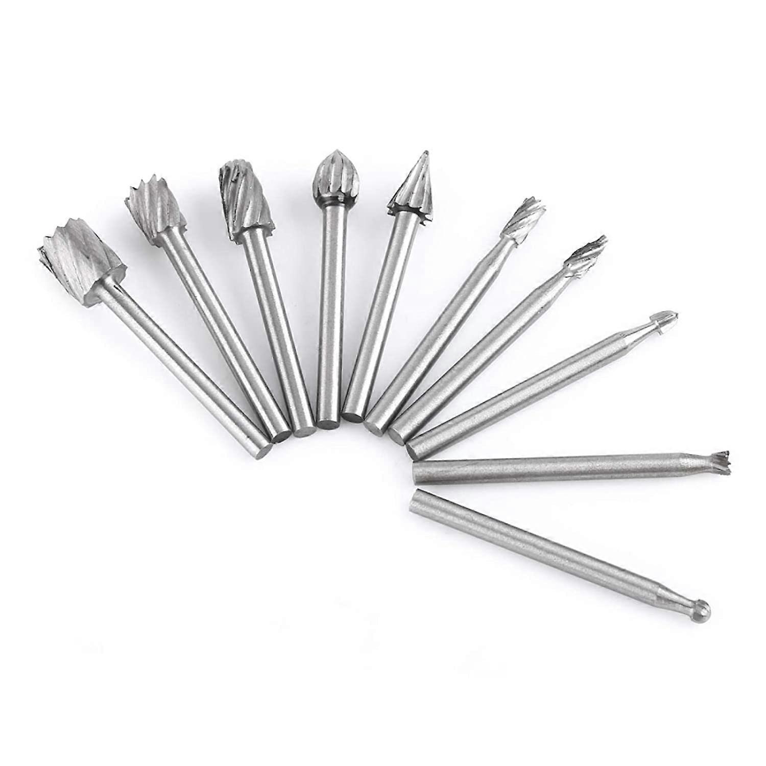 Burr Rotary File Set 10 Pieces 1/8 Inch Carbide Wood Bits for Grinder Meta Carving Engraving Polishing Tools