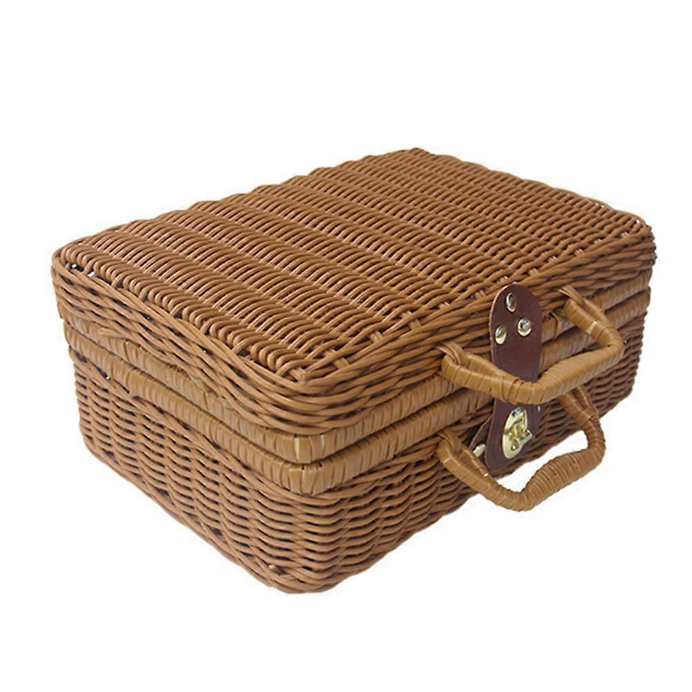 Brown Handheld Storage Basket for Household Use with Lock Design and Safe Plastic Material 1Pc