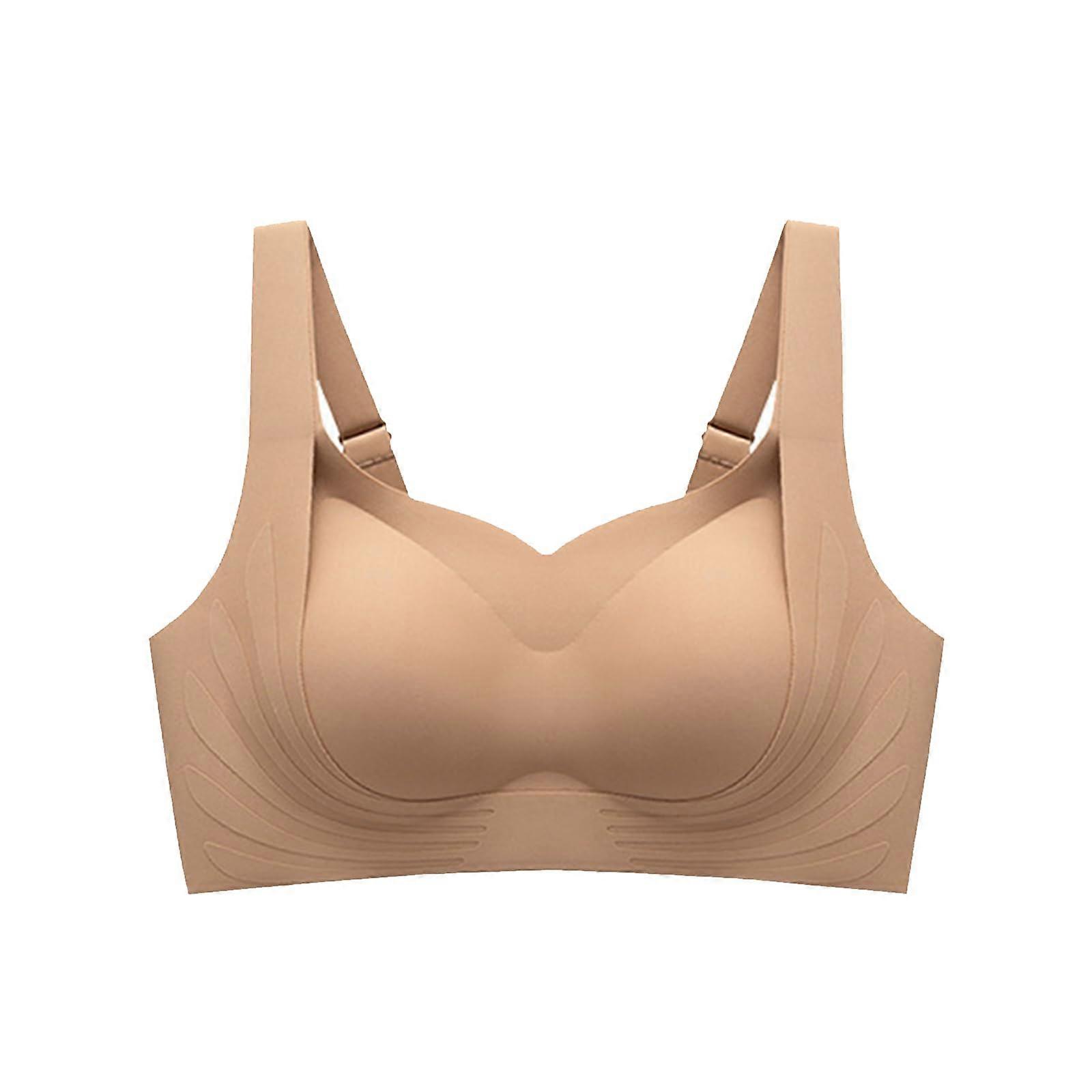 Women's Bra Large Sizes Seamless Comfort Padded Soft Elasticity Classic Comfortable Relief Medium Hold NonWired Sleep Support Khaki L