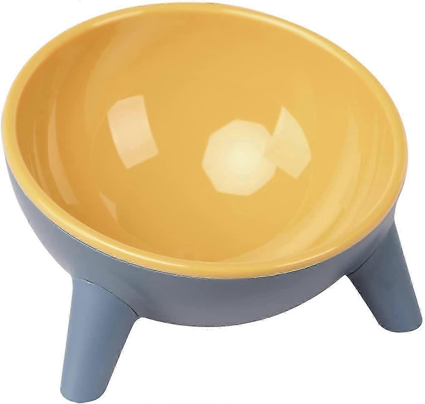 Raised Anti-Spill Cat Bowl with Triangle Base for Better Posture - Yellow
