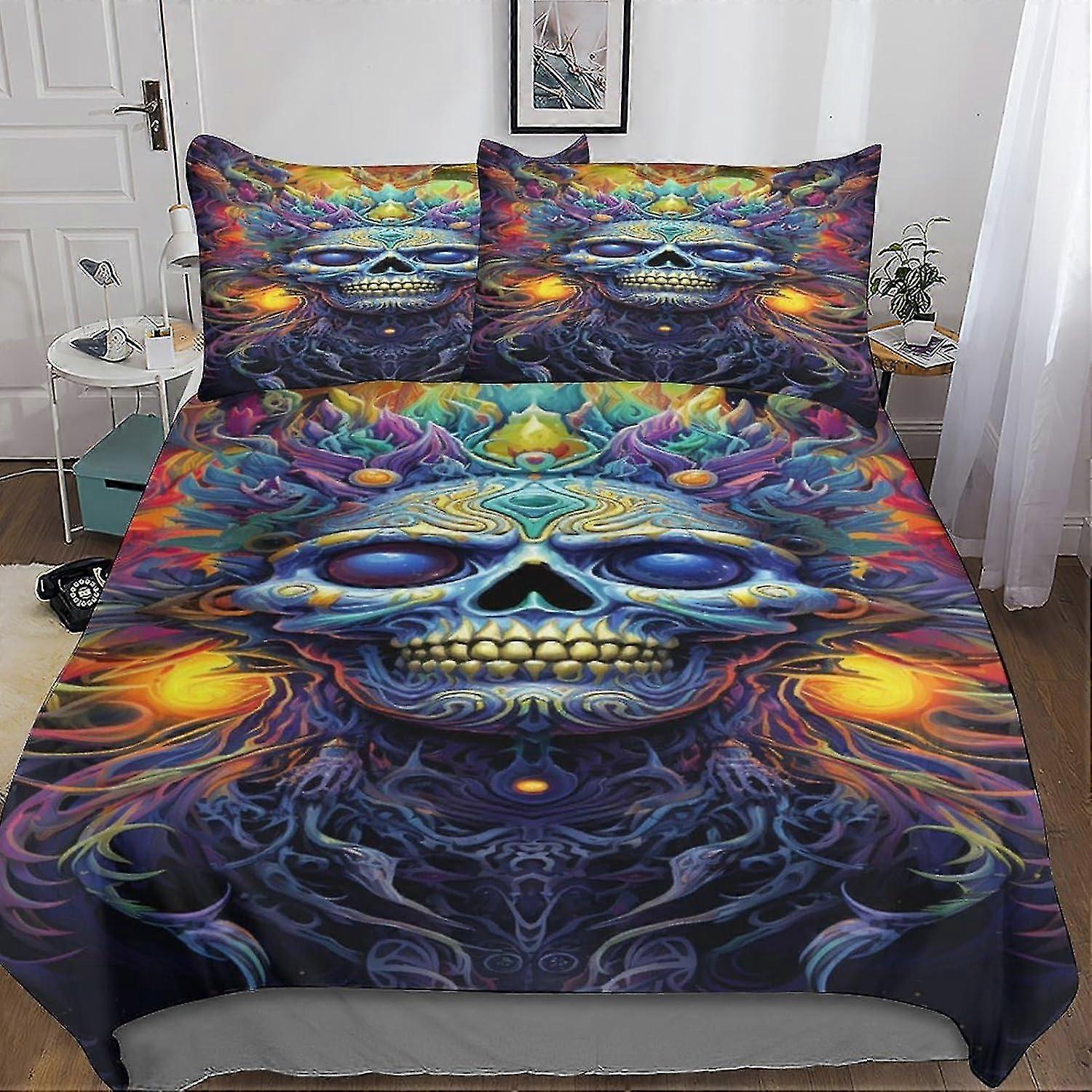 Conjunto de capa de edredão impresso em 3D com caveira criativa Microfibra Escovada Soft Easy Care Conjuntos de cama de qualidade de hotel com fronhas