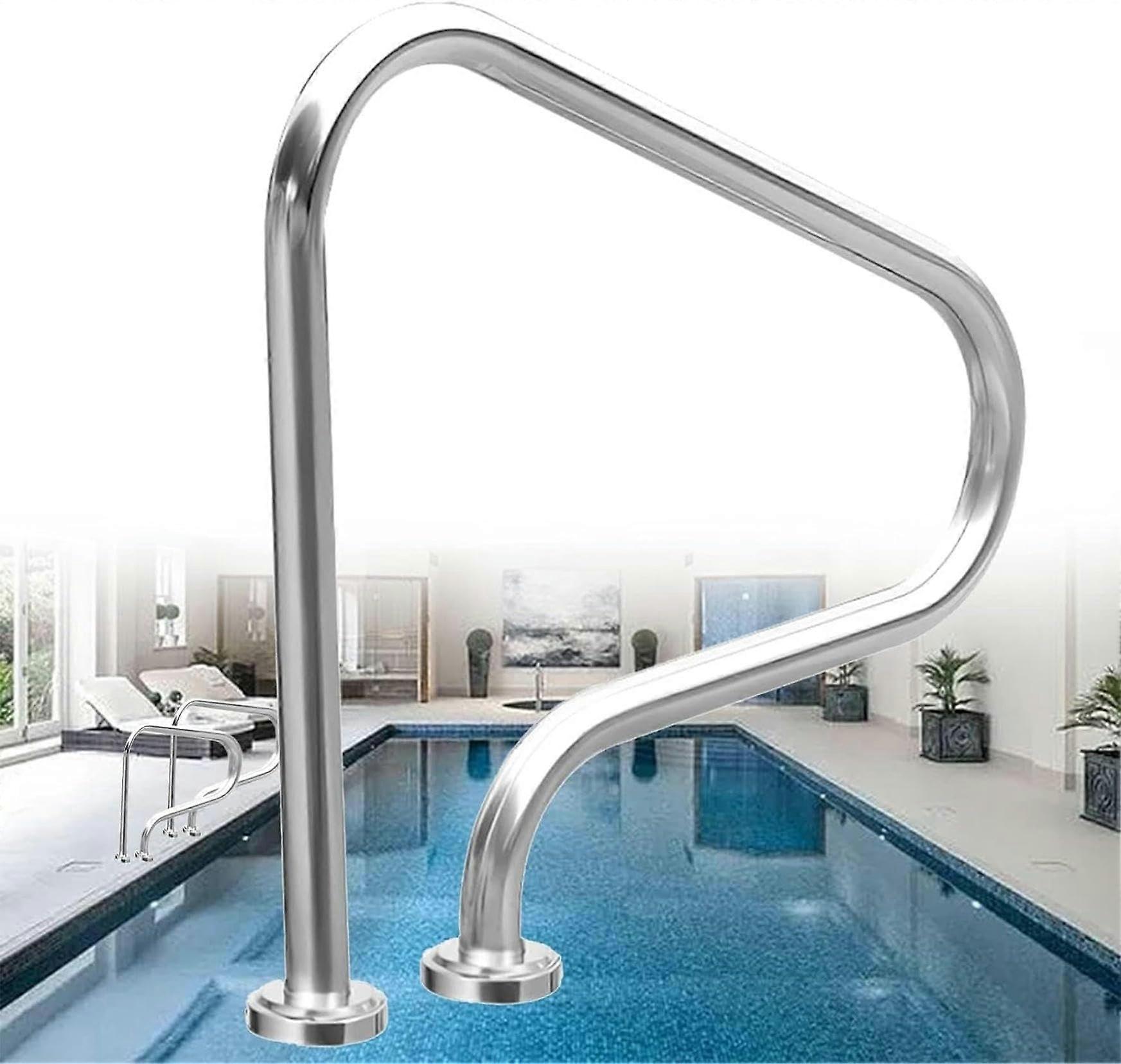 Pool Handrails for Safety, 3-Curve Design with Easy Install Support Plate and Comfortable Grip for Indoor and Outdoor Pools