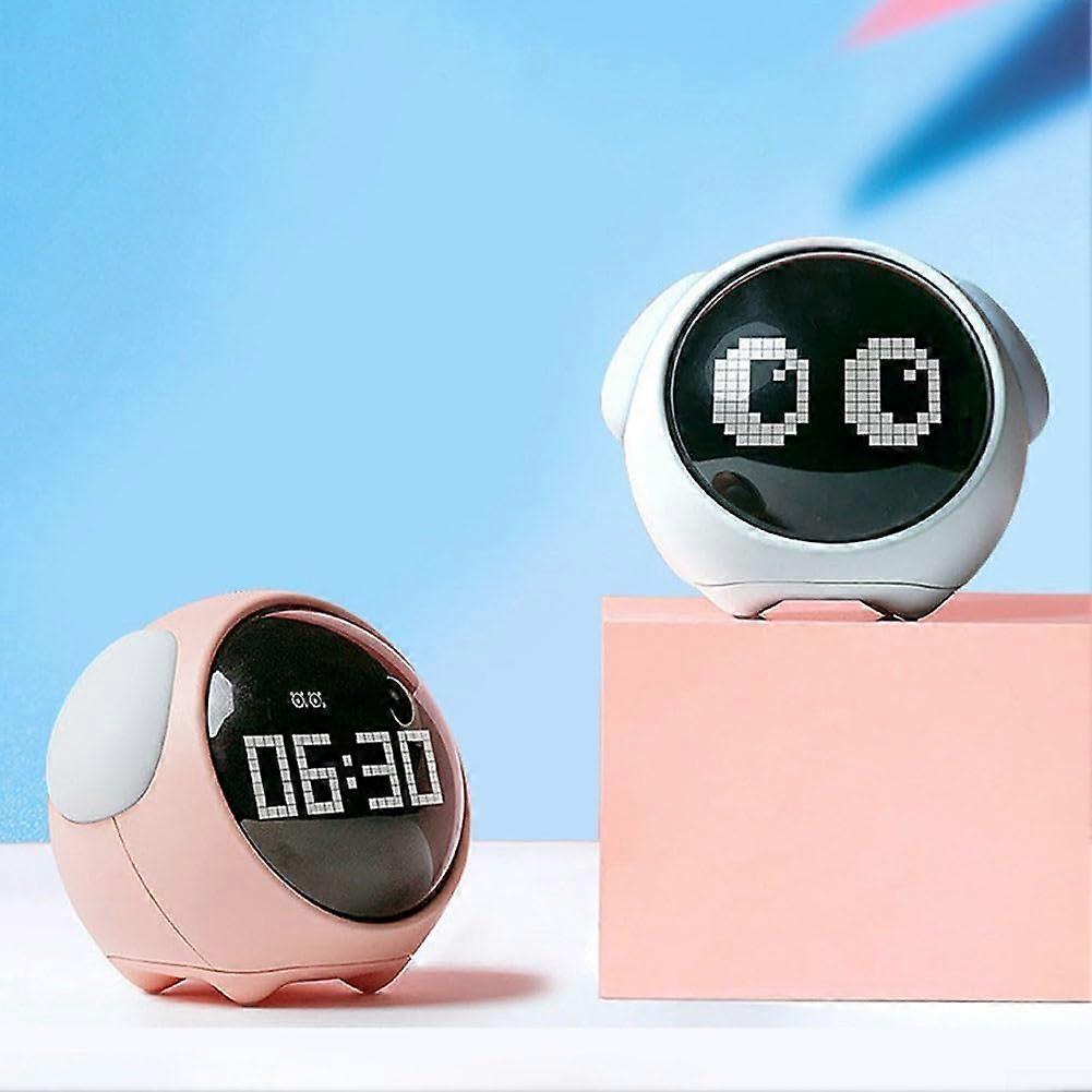Cute Pixel Kids Alarm Clock with Dual Alarm, Snooze, Night Light, Temperature (White)