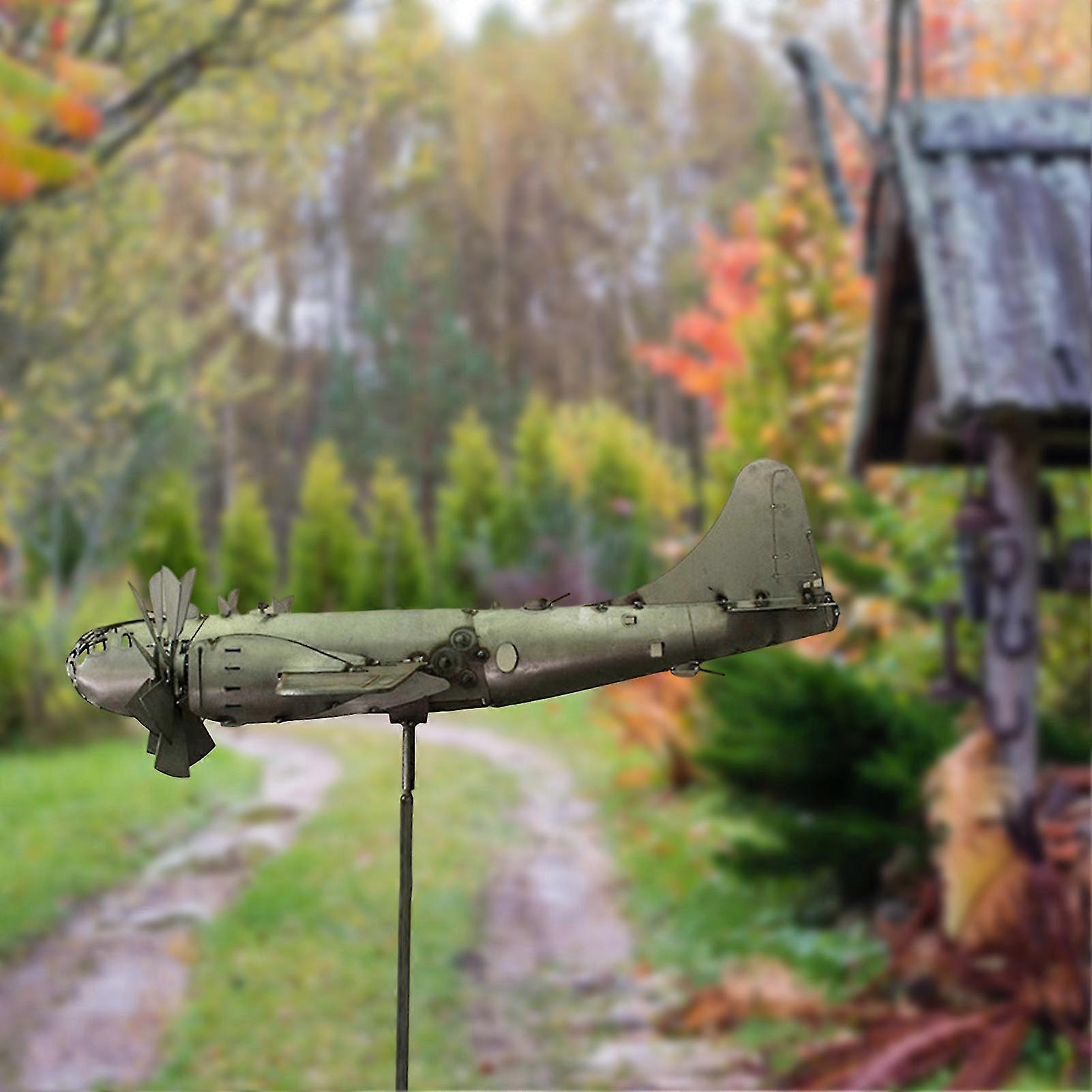 Rust-proof Metal Airplane Windmill Decorative Garden Stake Gift