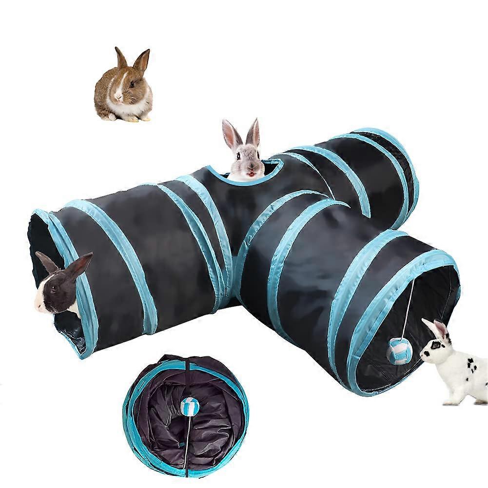 Bunny Tunnel 3 Way Folding Tunnel for Small Animals - Activity Tube Toy for Dwarf Rabbits, Guinea Pigs, Ferrets, Kittens - Blue
