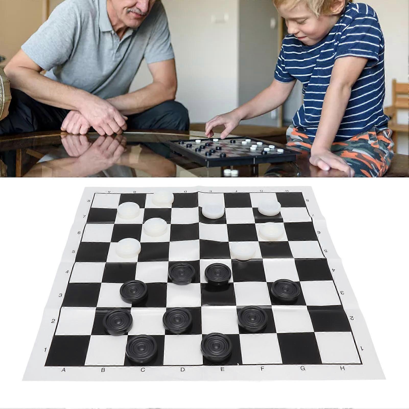 Checkers Set Stackable Black White Plastic Pieces Draughts Board Game with Transparent Box for 3 Years Old Above 