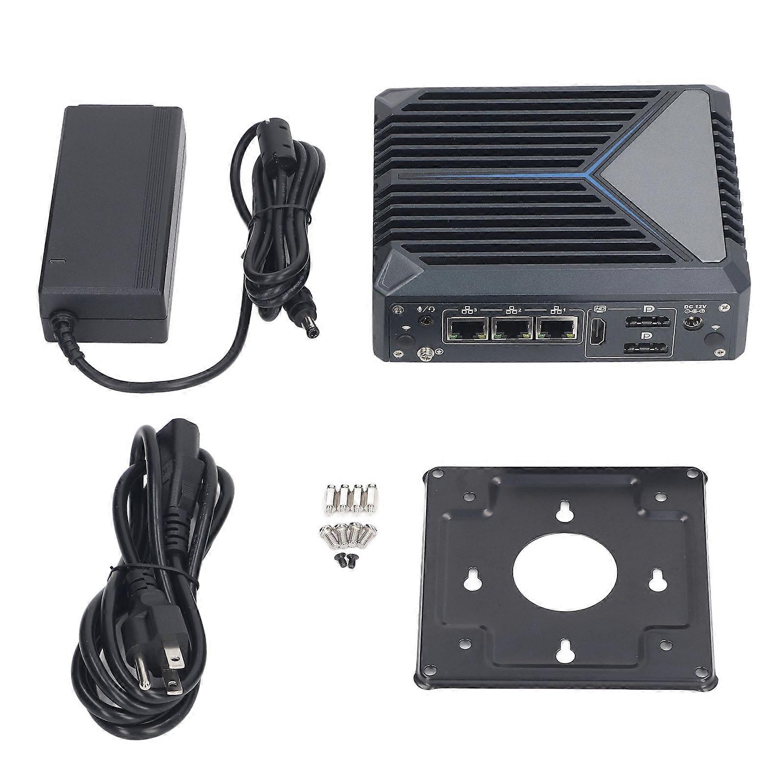 Industrial Mini Computer Quad Core Quad Thread 8G Memory 128G Hard Disk 4K Triple Display Mini PC 100‑240V US Plug