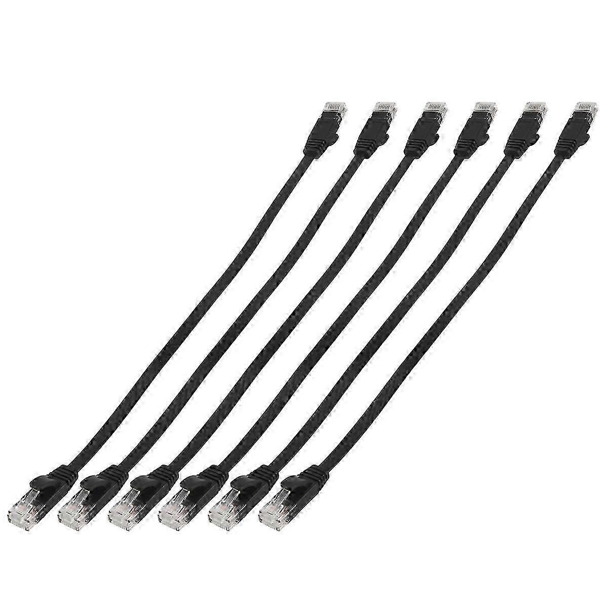 6 pcs 1 ft Flat Internet Network Cable Solid Cat6 High Speed Patch LAN wire with Snagless Rj45 Connectors