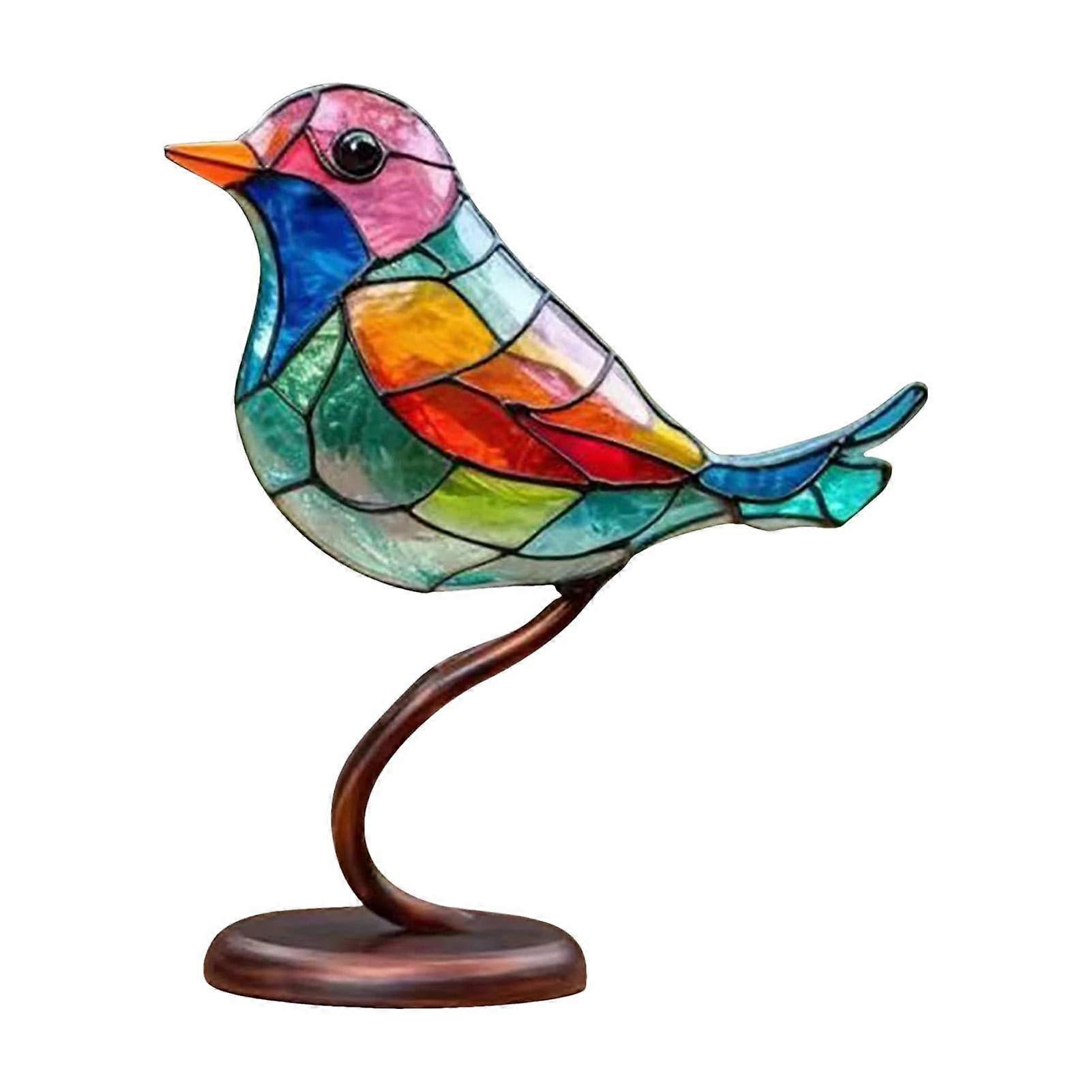Stained Glass Birds on Branch Small Acrylic Ornament With Metal Base Long Lasting For Desktop Living Room Shelf