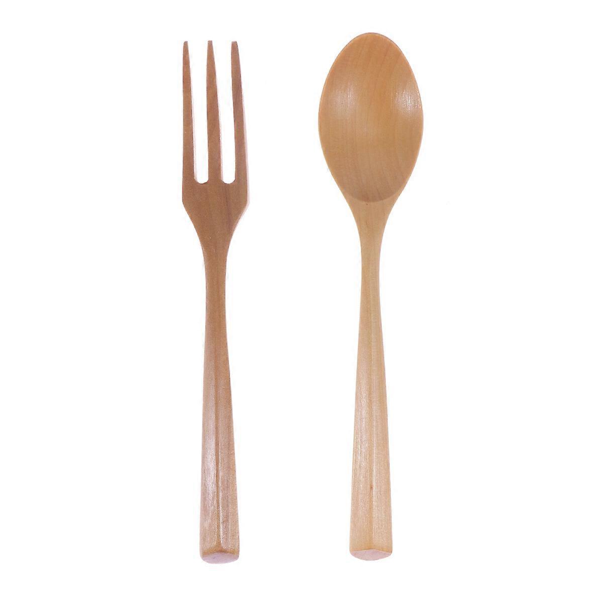 Wood Utensils Fork Spoon Set Japanese Style Everyday Use Portable Anti-slip Healthy to Use 1Set
