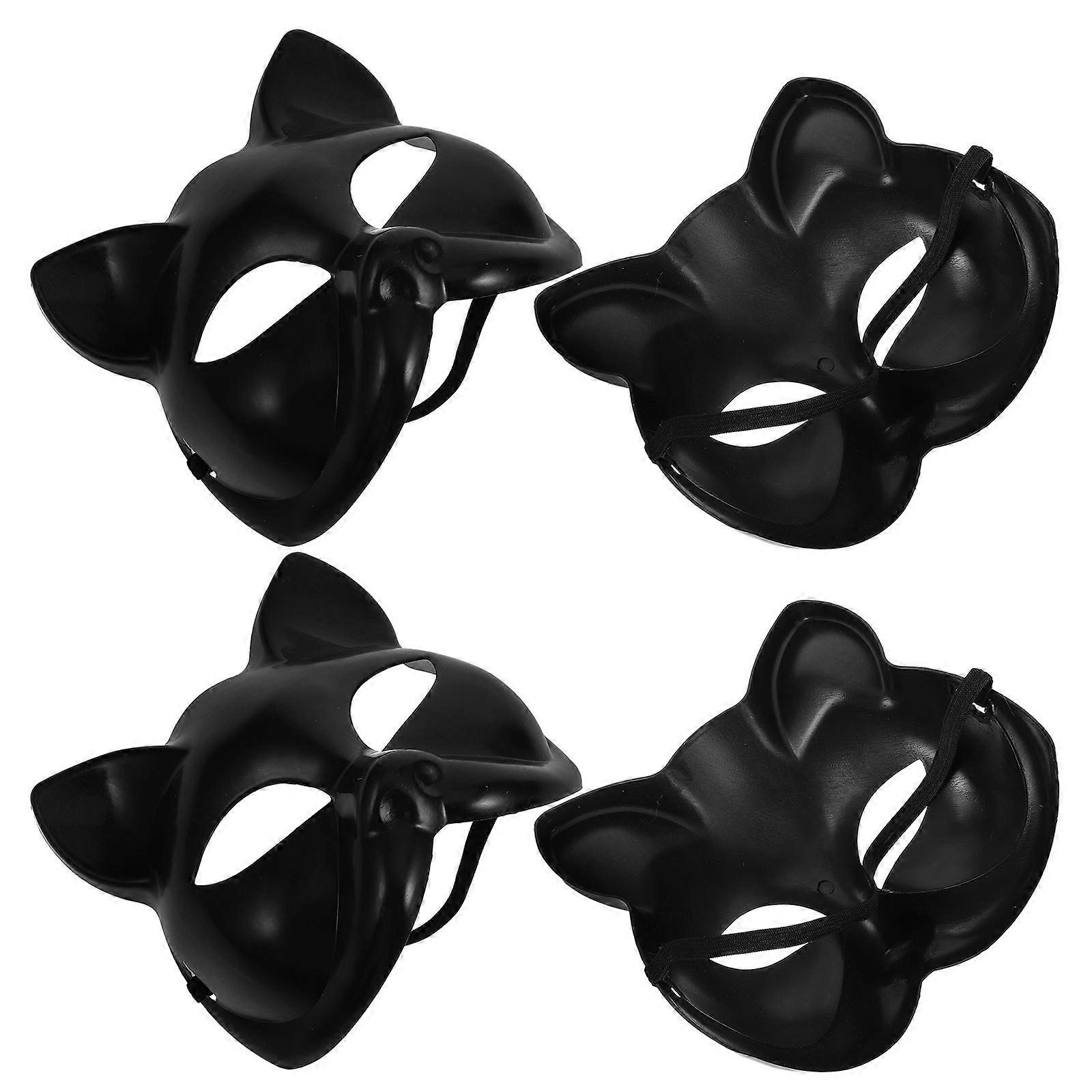 4pcs Blank Cat Masks for DIY Painting, Halloween Costume, Masquerade Party Props, Face Masks for Creative Fun, Secure Fit for All Ages