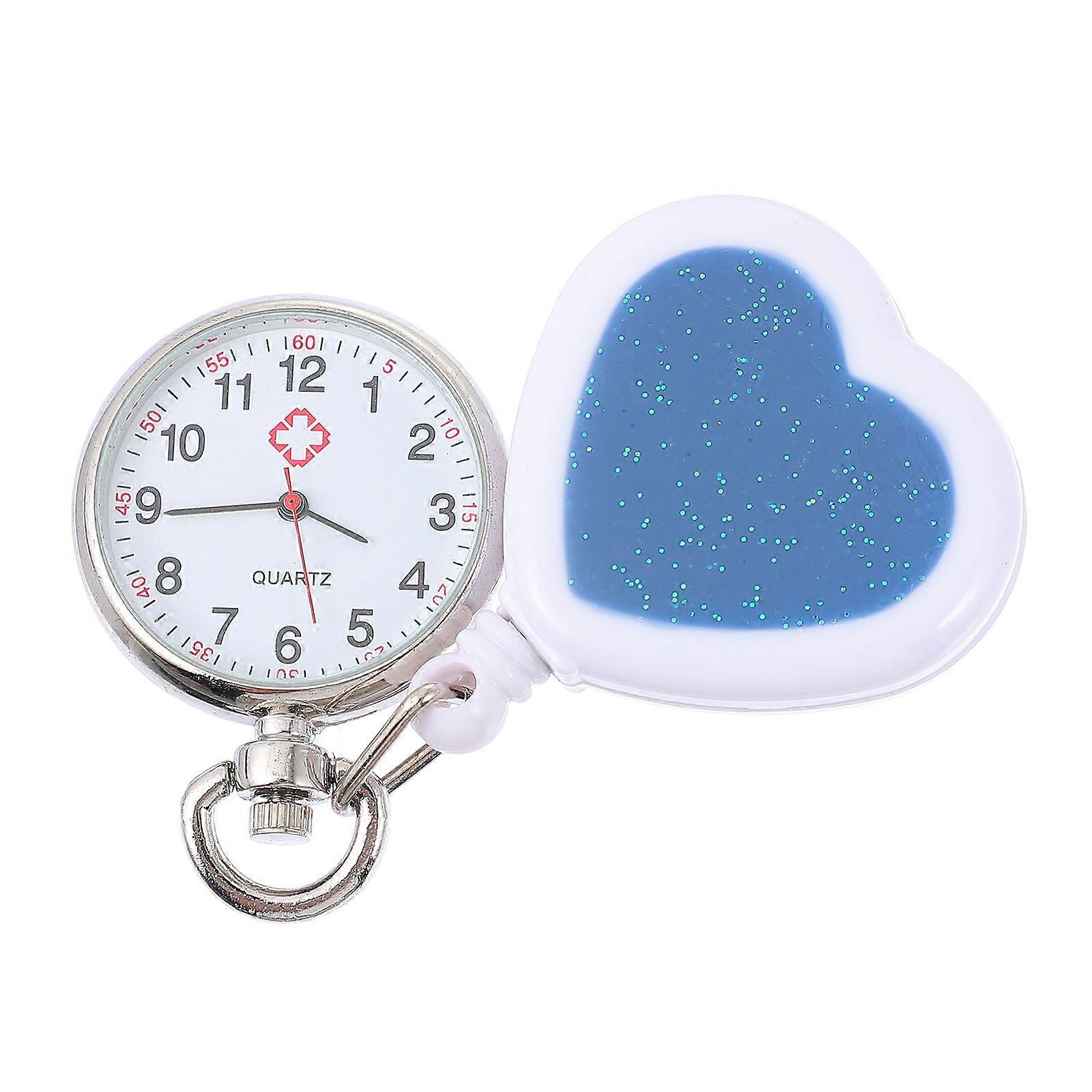 Peach Heart Shape Retractable Design Nurse Pocket Watch Dark Blue Simple And Practical 1Pack