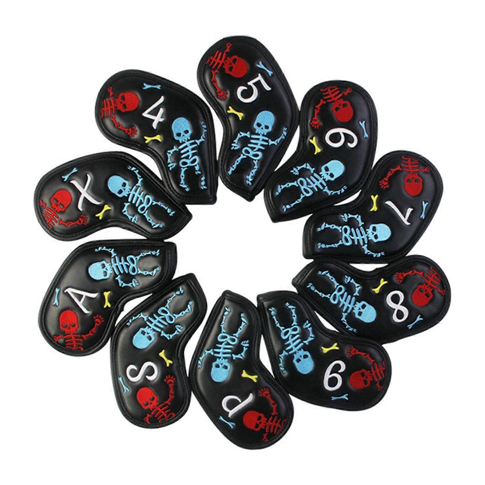 Golf Headcover Set - 10 Pieces Faux Leather Skeleton Wedge Design for Wood, Driver, Hybrid | Waterproof PU, Plush, Sizes 4-9, P, S, A, X