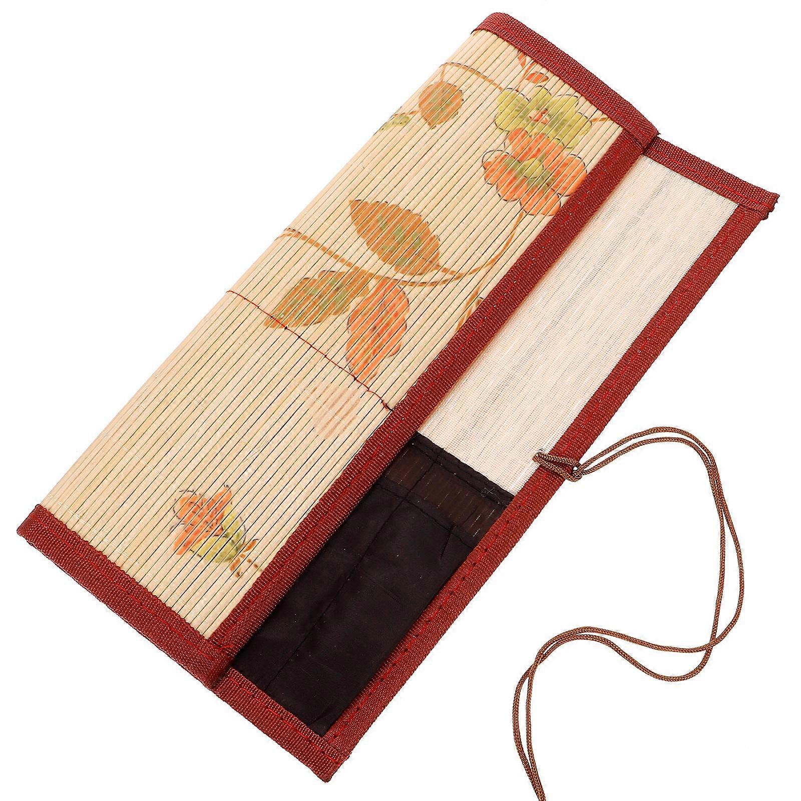 Assorted Color Bamboo Pencil Roll Up Case for Daily Use Large Capacity Art Supplies Storage 70 Pencils