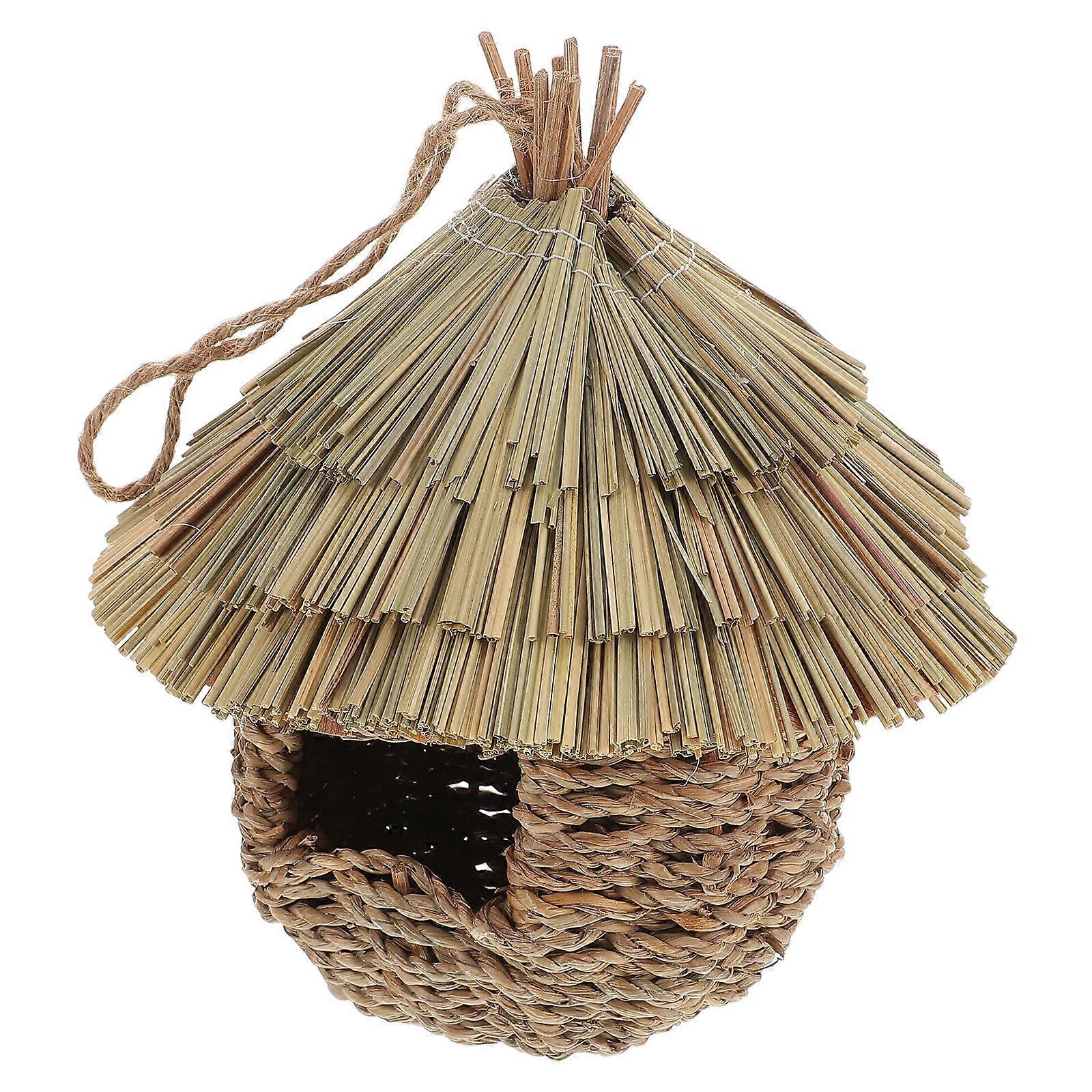 Hand Woven Grass Bird Nest Outdoor Hanging Hut for Parrots – Durable Garden Decor with Artistic Design for Resting and Breeding