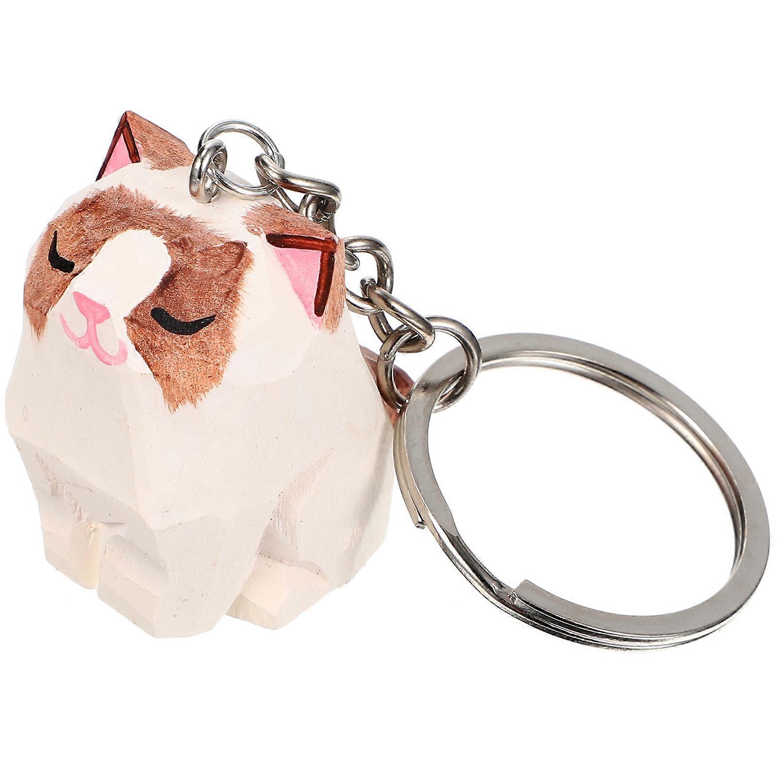 Chic Wooden Cat Key Chain for Decor Multi Color Small Size Perfect for Car Keys and Handbags